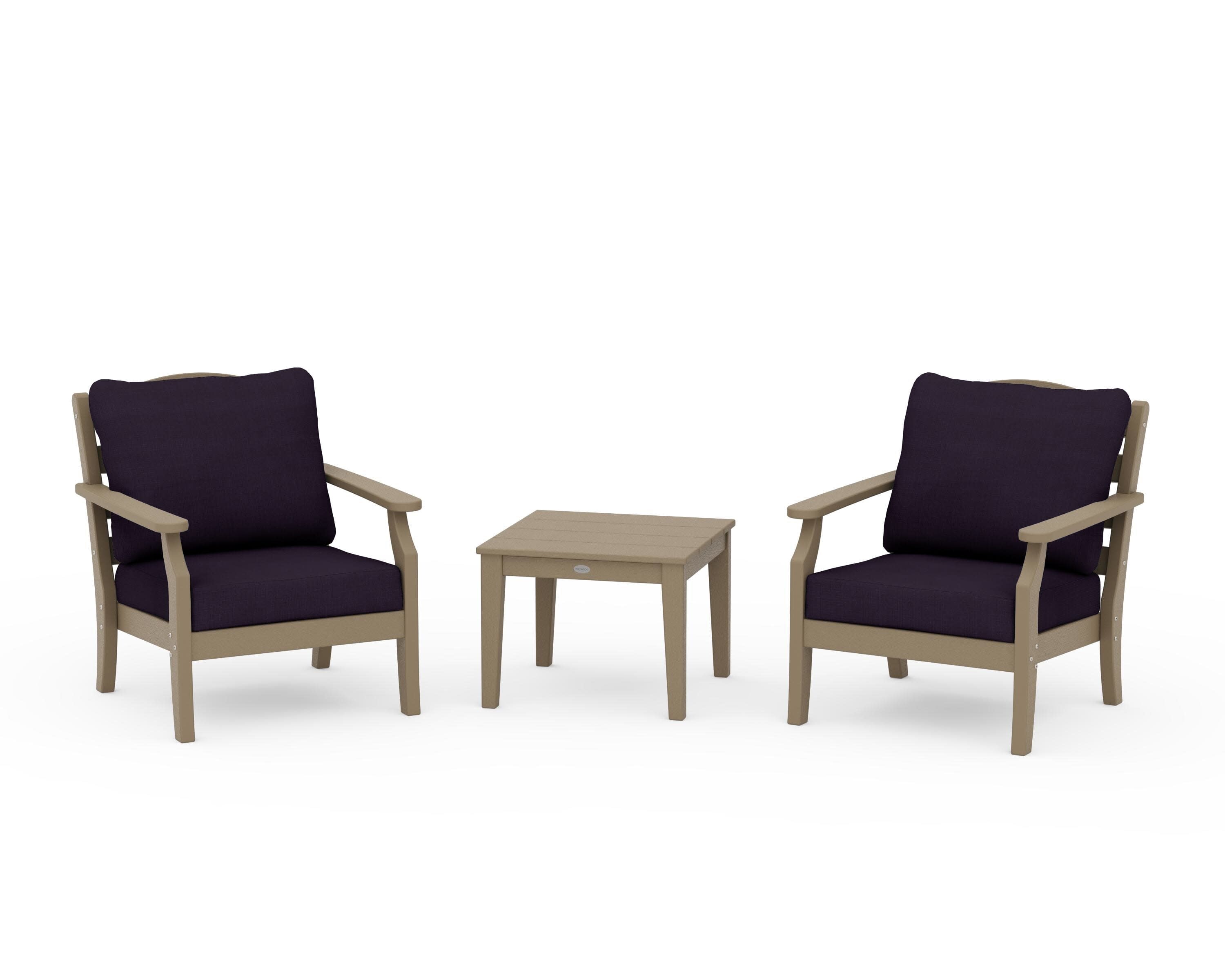 Savannah 3-Piece Deep Seating Set in Vintage Sahara / Navy Linen