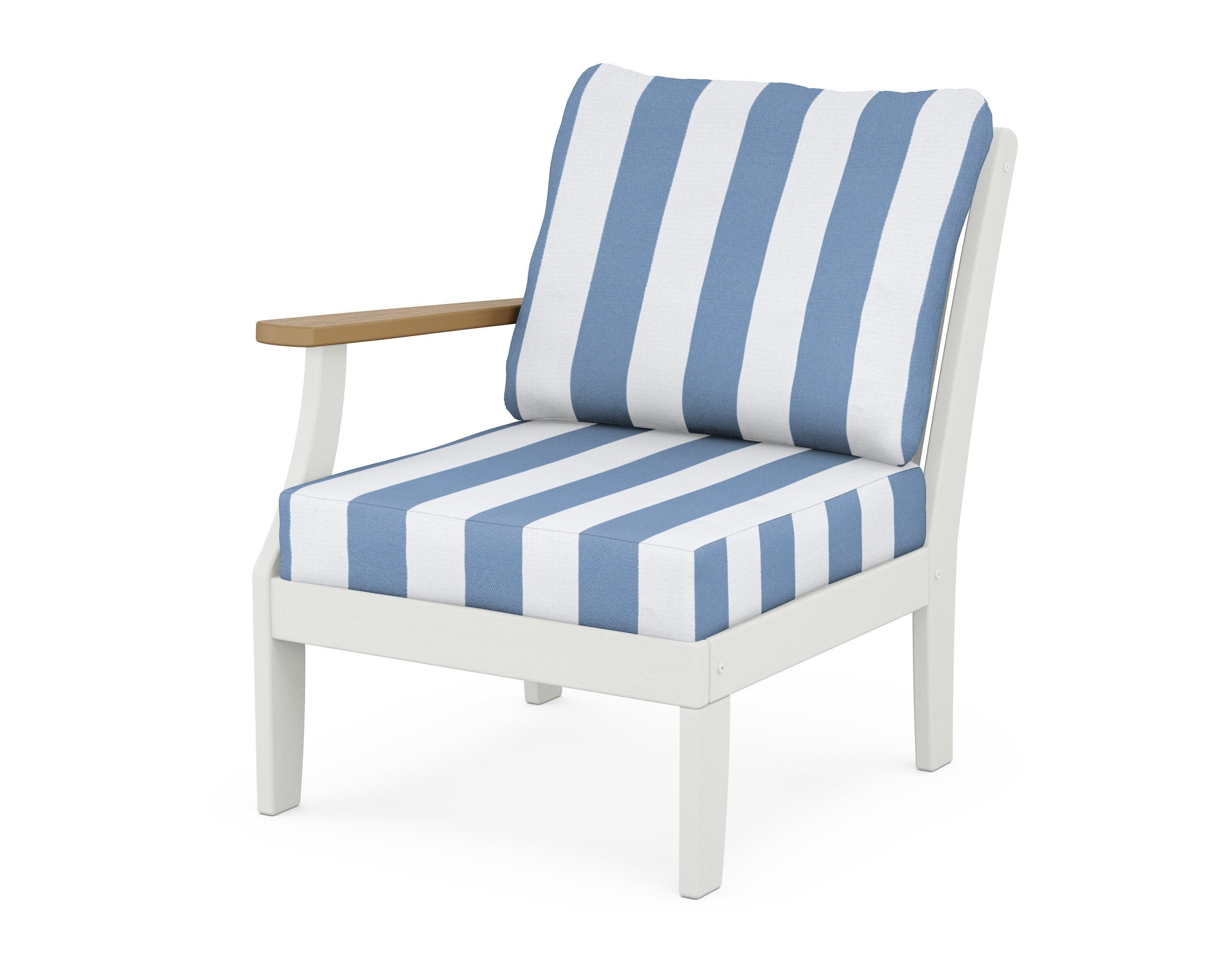 Braxton Modular Left Arm Chair in White / Natural / Cabana Stripe Sky Blue