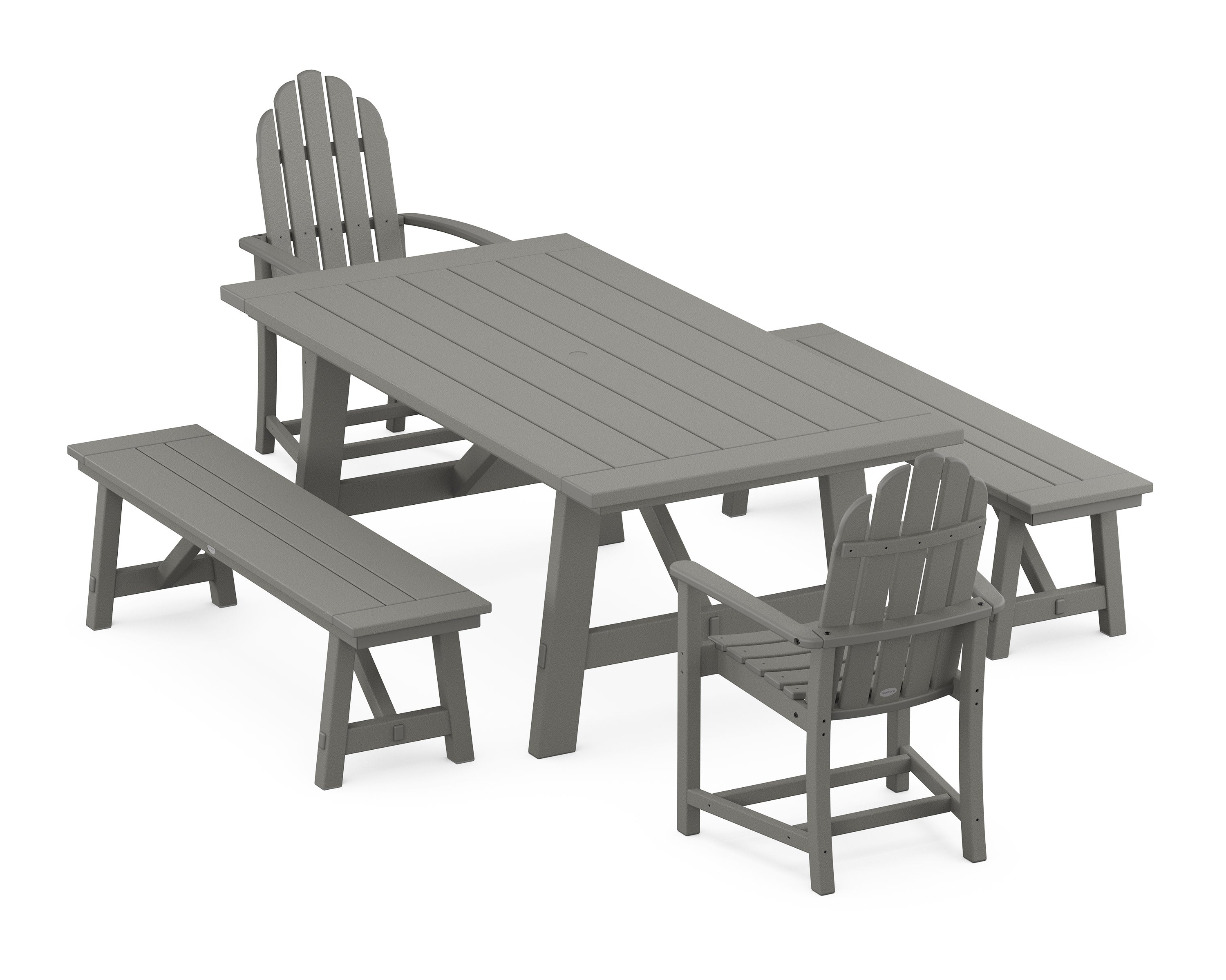 Classic Adirondack 5-Piece Rustic Farmhouse Dining Set With Benches in Slate Grey