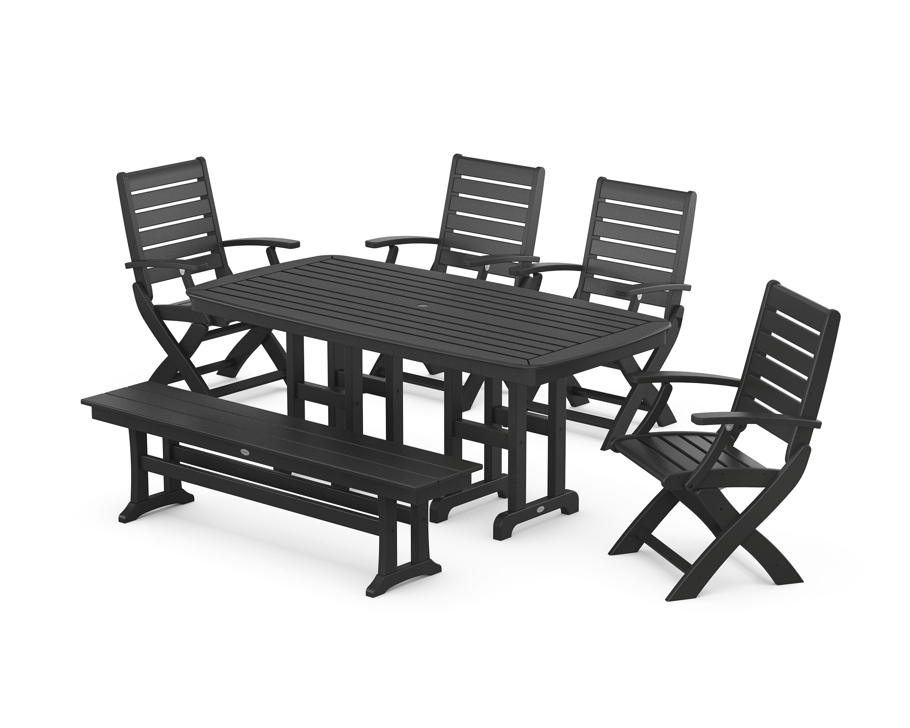 Signature Folding Chair 6-Piece Dining Set with Bench in Black