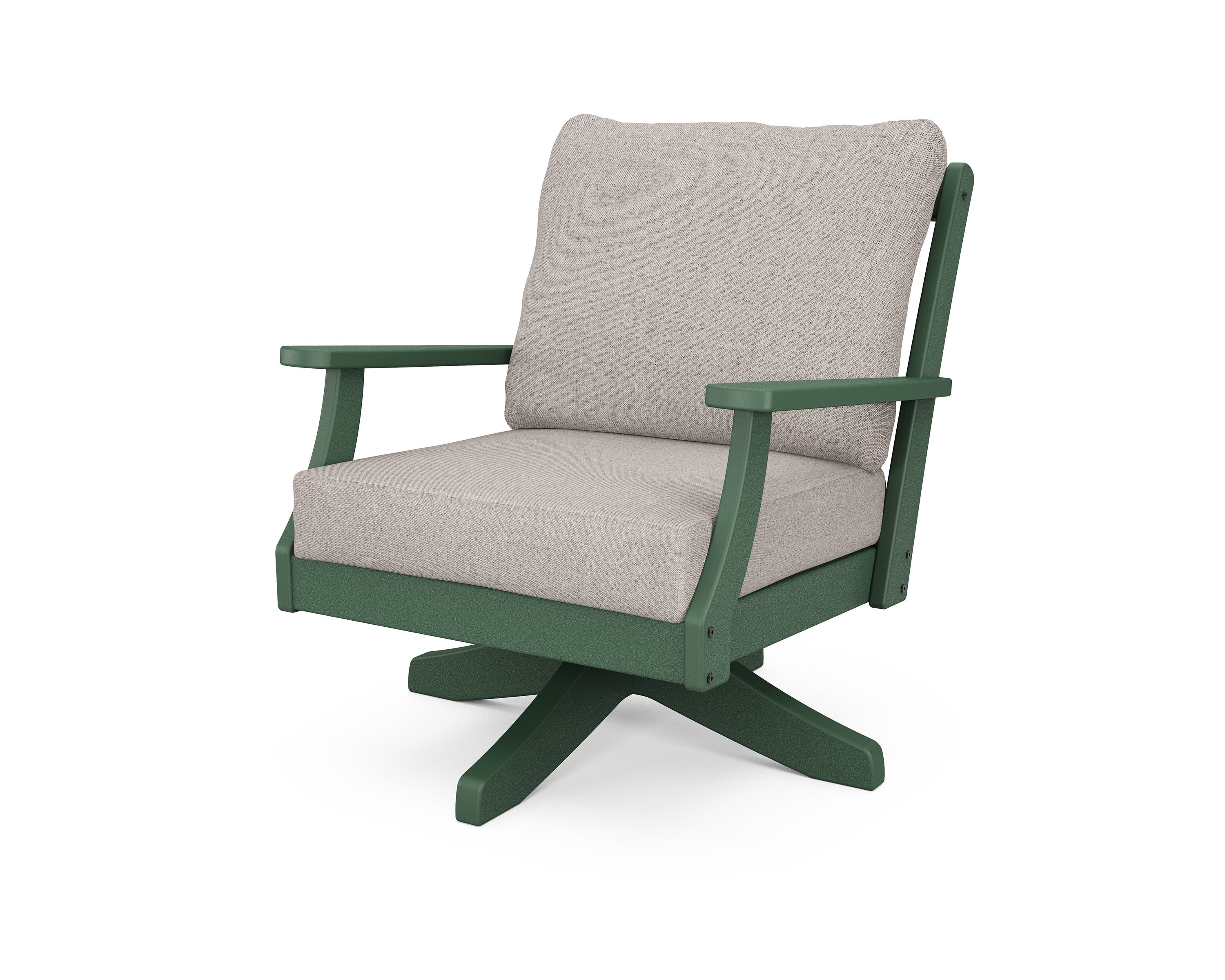 Braxton Deep Seating Swivel Chair in Green / Weathered Tweed