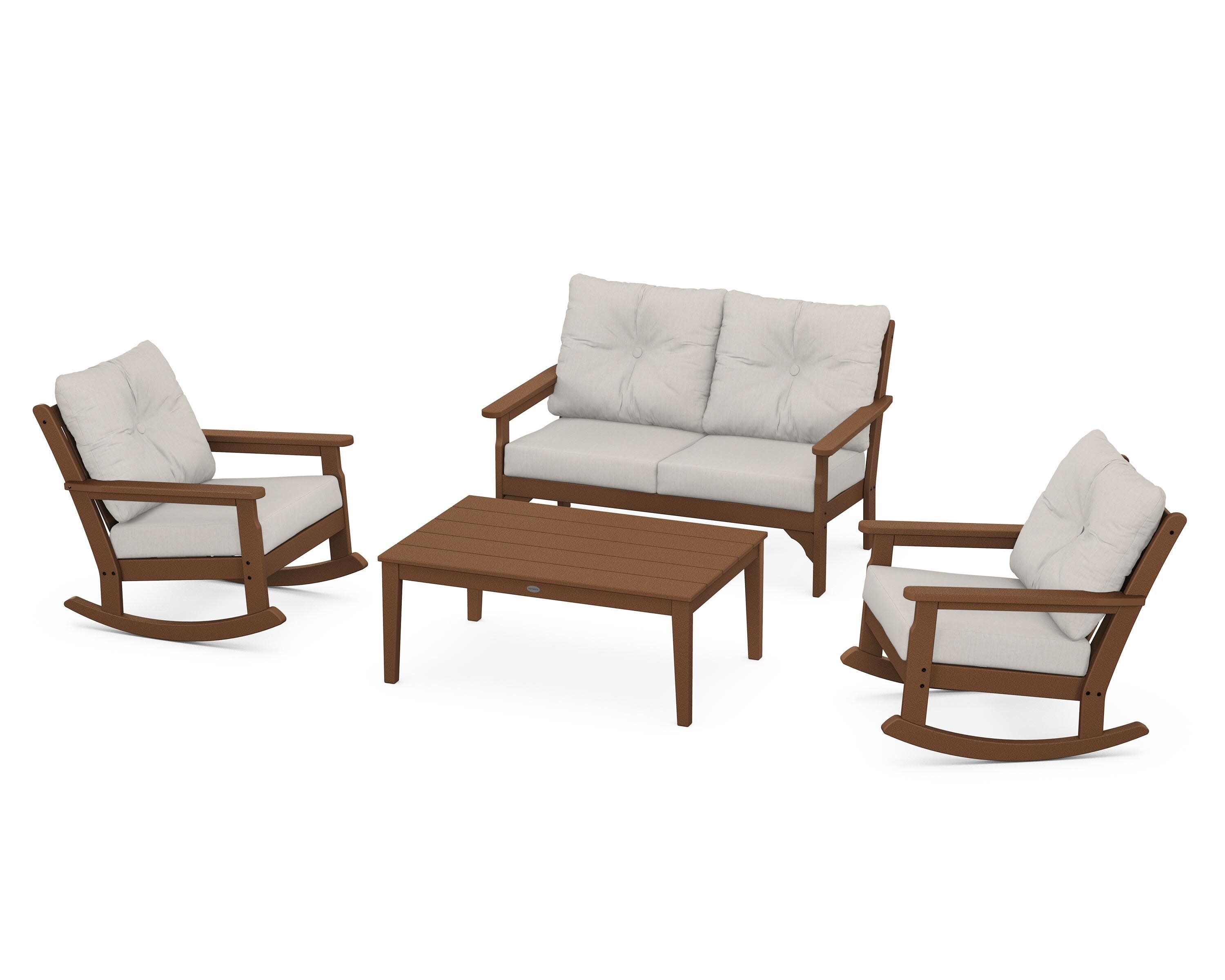Vineyard 4-Piece Deep Seating Rocking Chair Set in Teak / Cast Ash