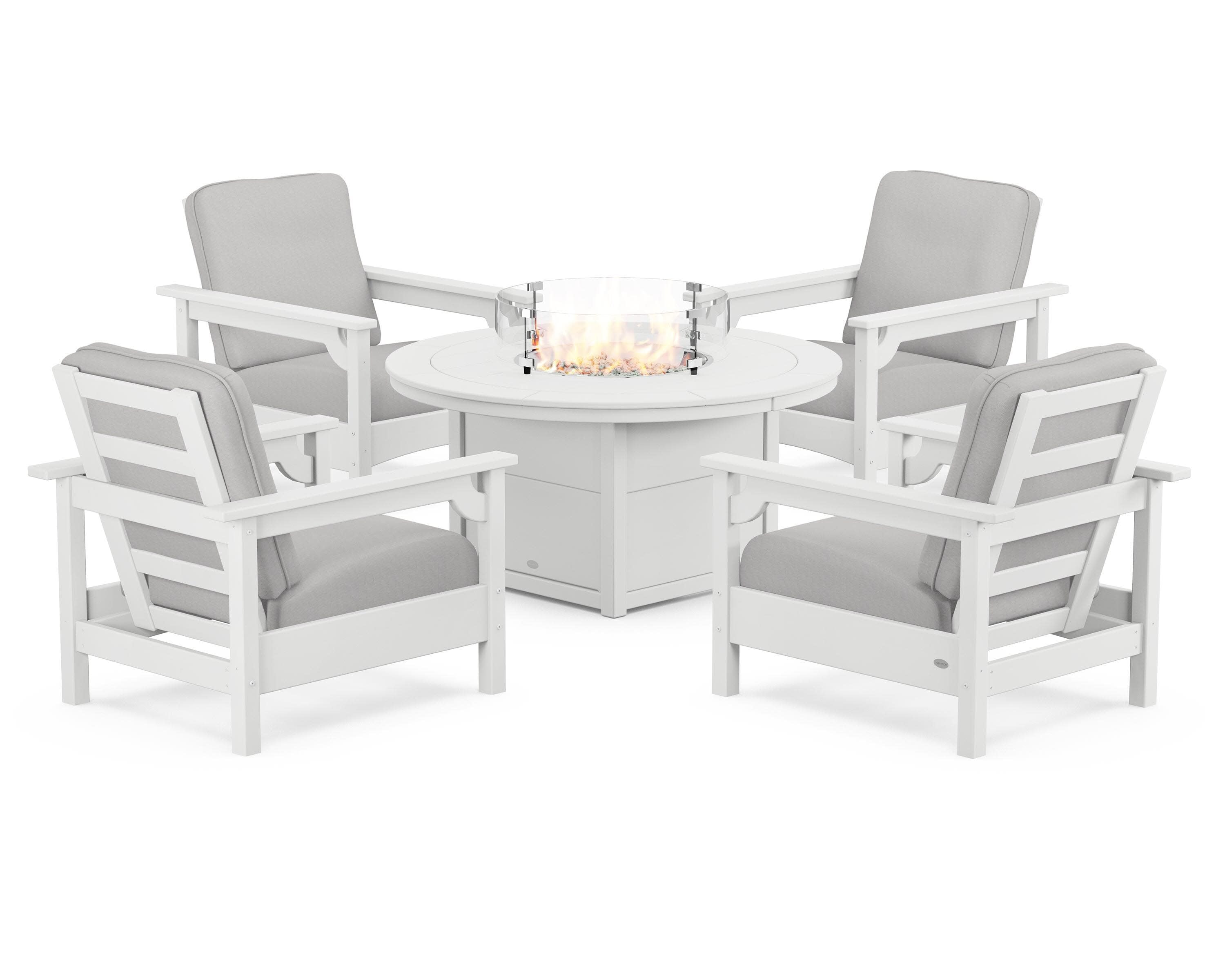Club 5-Piece Conversation Set with Fire Pit Table in White / Diamond in the Rough