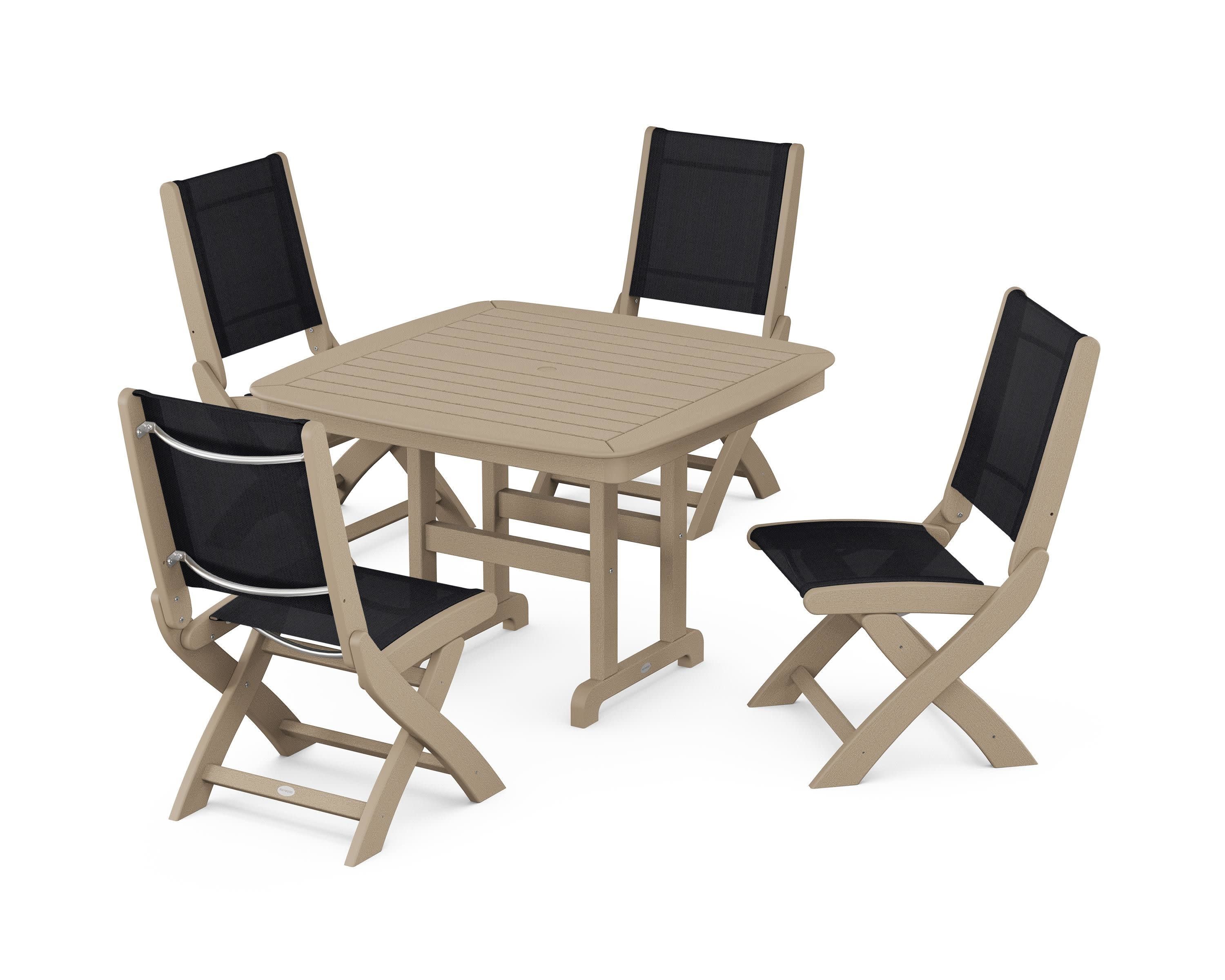Coastal Folding Side Chair 5-Piece Dining Set in Vintage Sahara / Black Sling