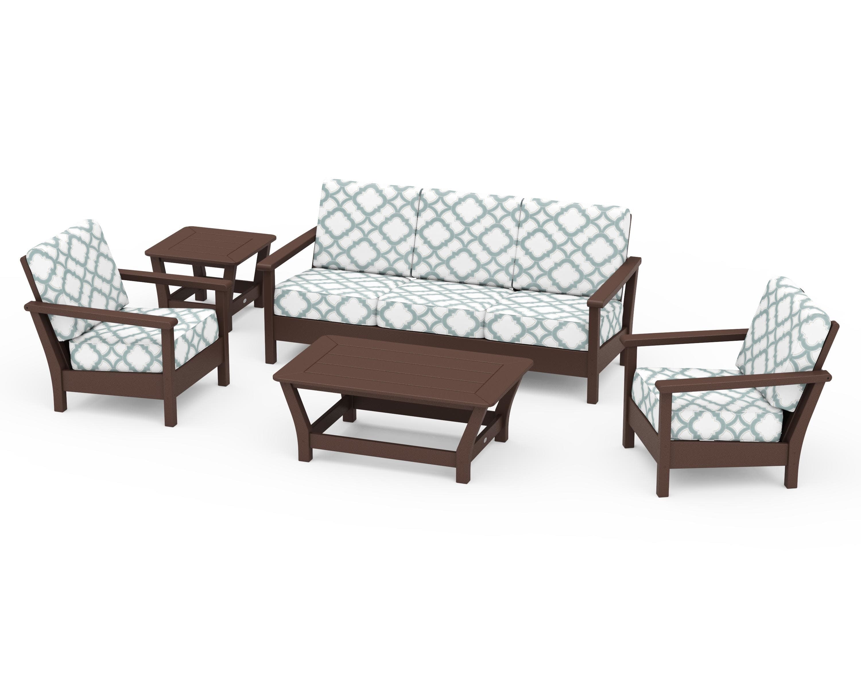 Harbour 5-Piece Deep Seating Set in Mahogany / Trellis Glacier Spa