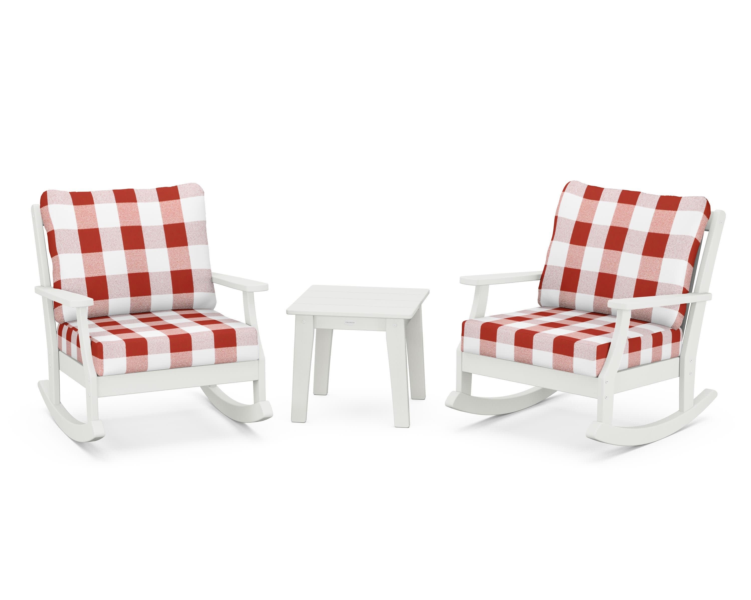 Braxton 3-Piece Deep Seating Rocker Set in Vintage White / Buffalo Plaid Crimson