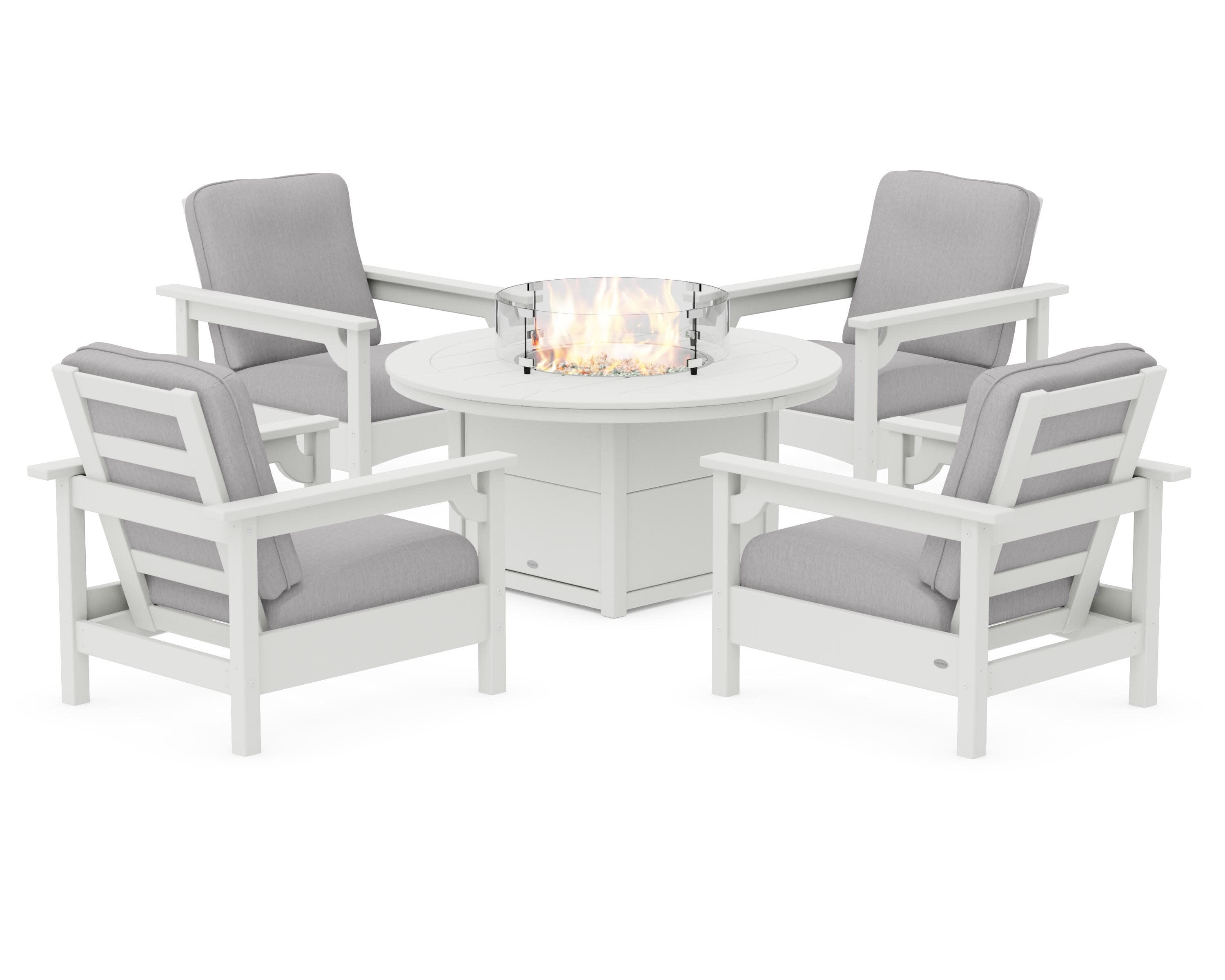 Club 5-Piece Conversation Set with Fire Pit Table in Vintage White / Granite