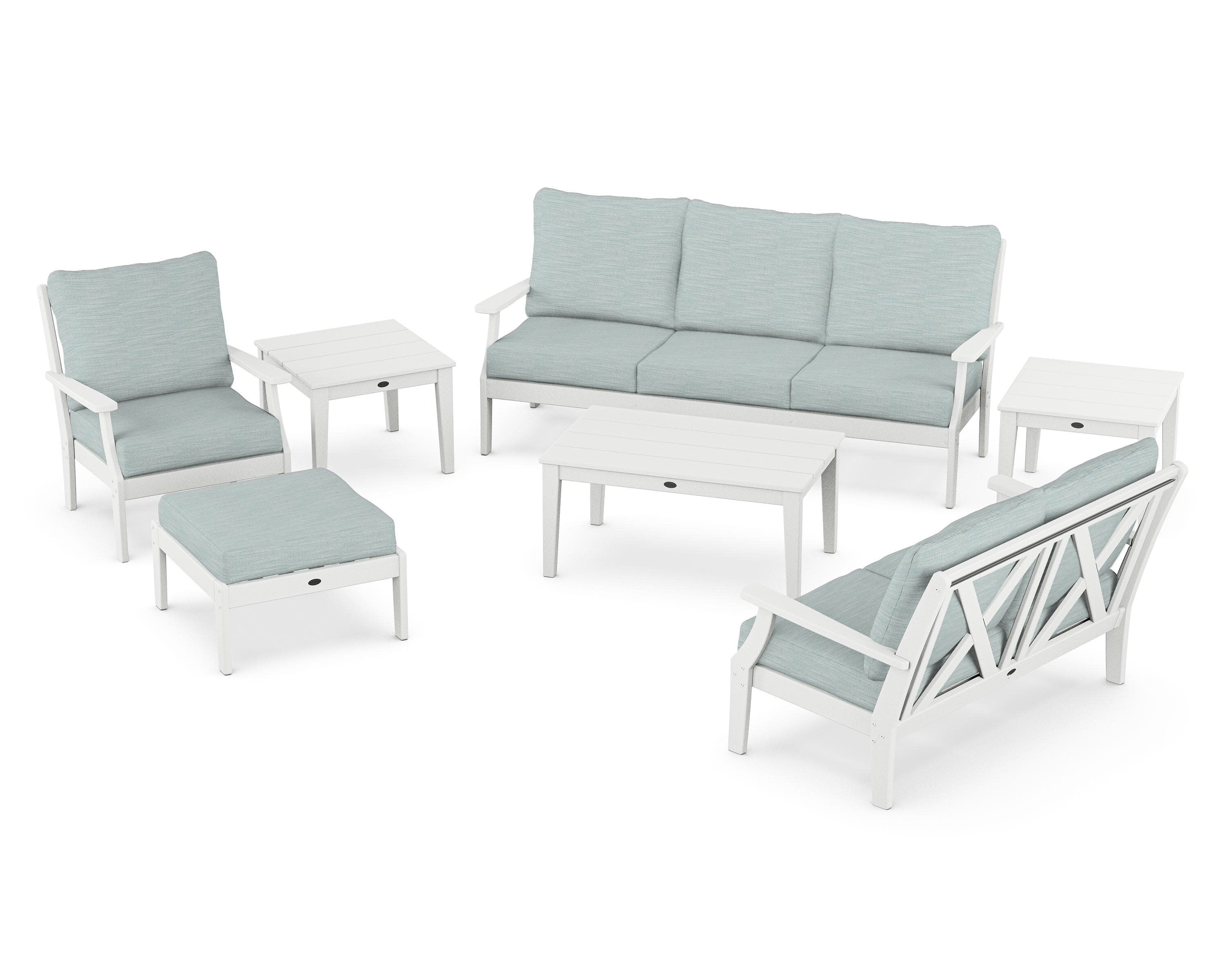 Braxton 7-Piece Deep Seating Set in White / Soothe Mist