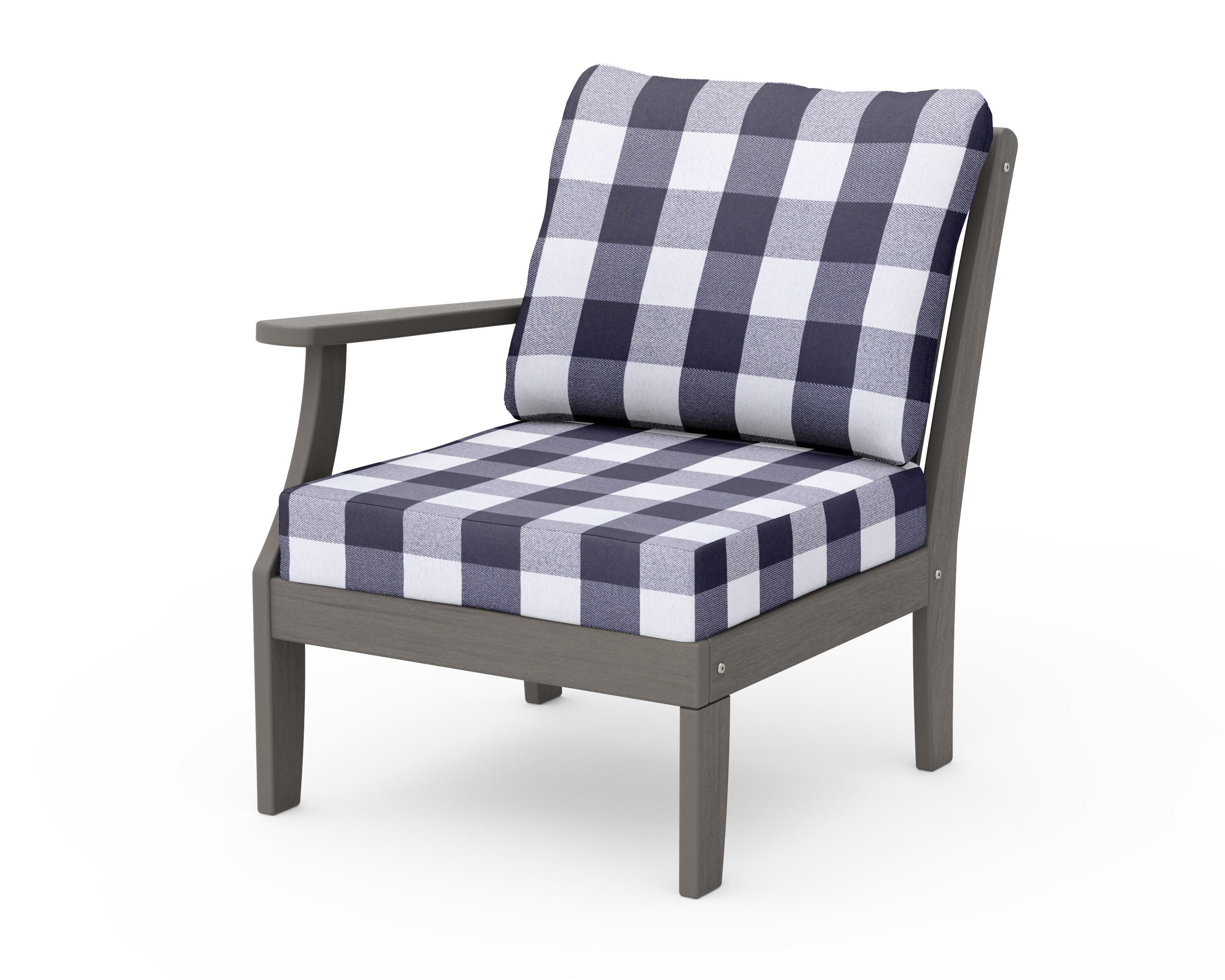 Braxton Modular Left Arm Chair in Driftwood / Buffalo Plaid Navy