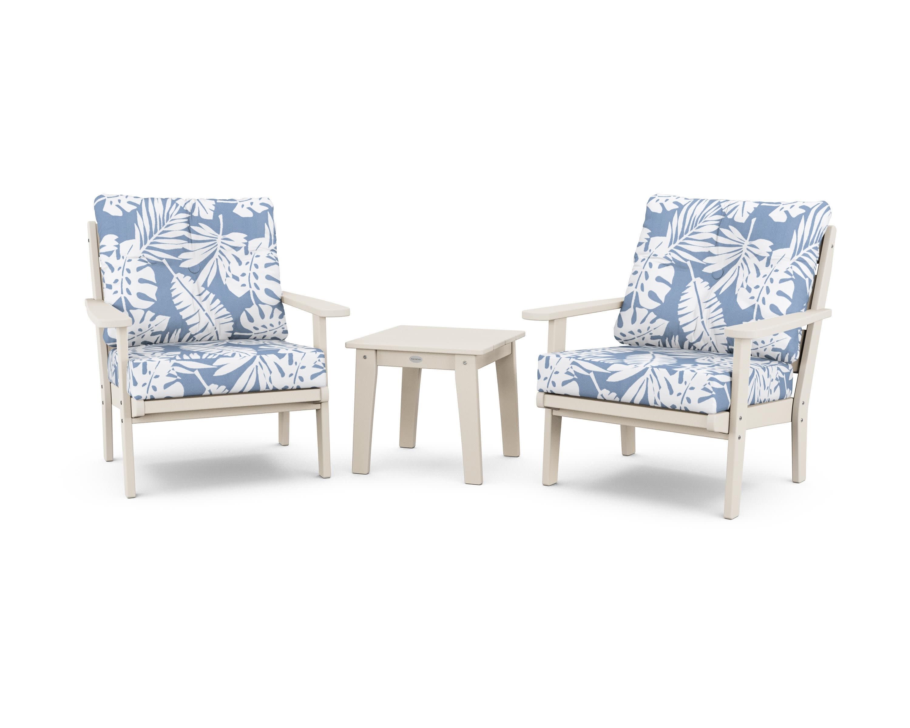 Lakeside 3-Piece Deep Seating Chair Set in Sand / Leaf Sky Blue