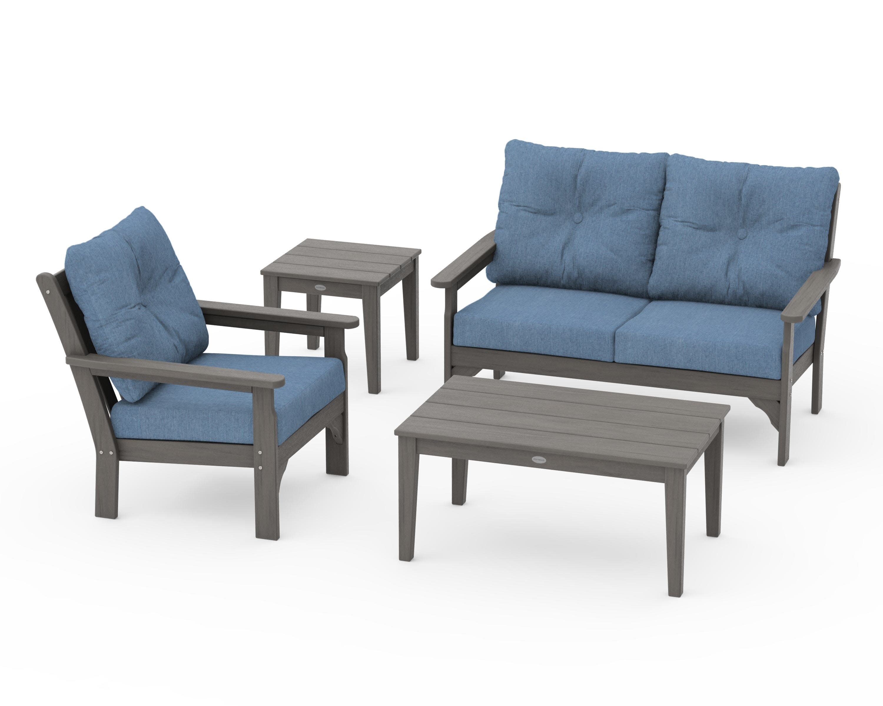 Vineyard 4-Piece Deep Seating Set in Driftwood / Sky Blue