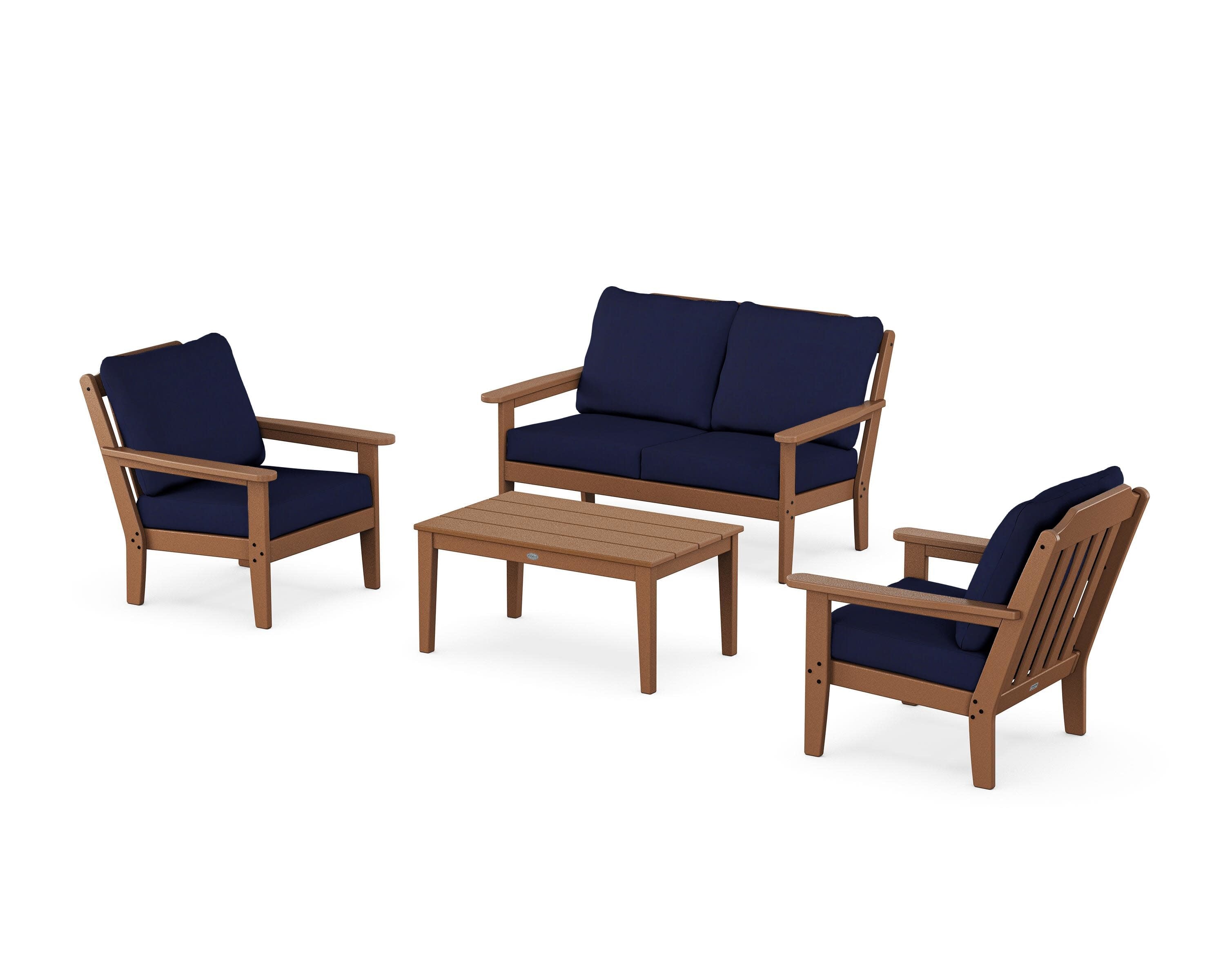 Cottage 4-Piece Deep Seating Set with Loveseat in Teak / Navy