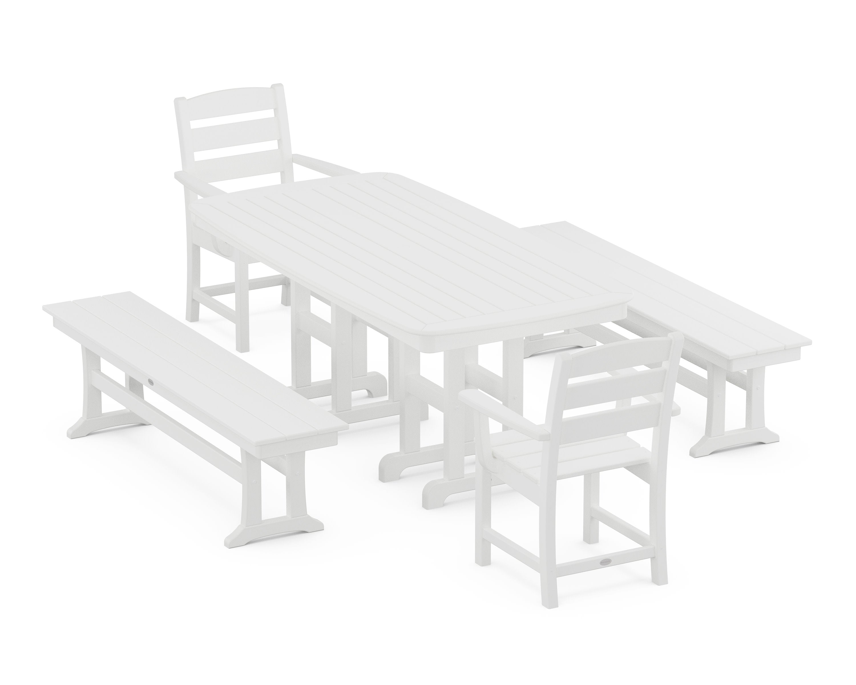 Lakeside 5-Piece Dining Set with Benches in White