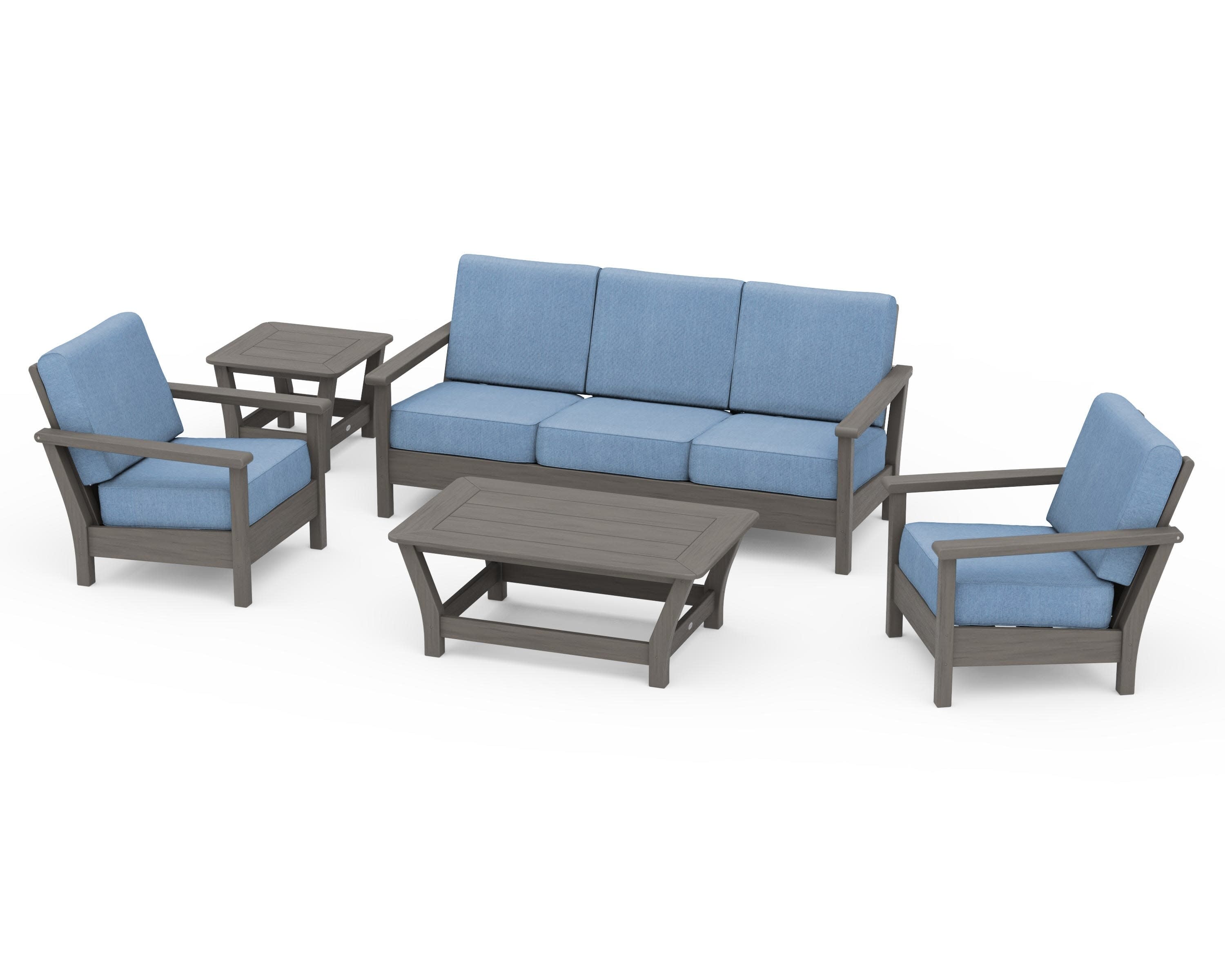Harbour 5-Piece Deep Seating Set in Driftwood / Sky Blue