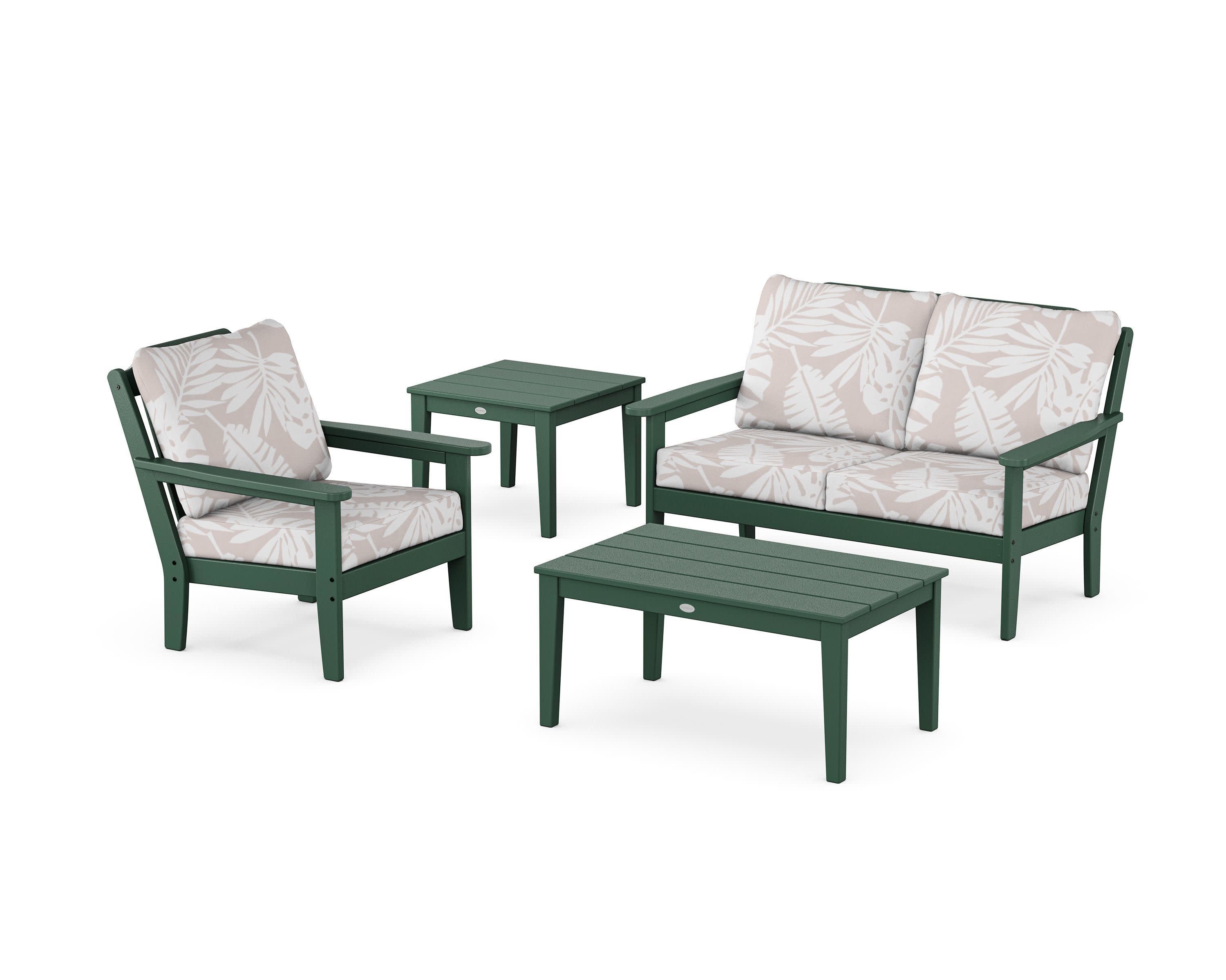 Wovendale 4-Piece Deep Seating Set in Green / Leaf Dune Burlap