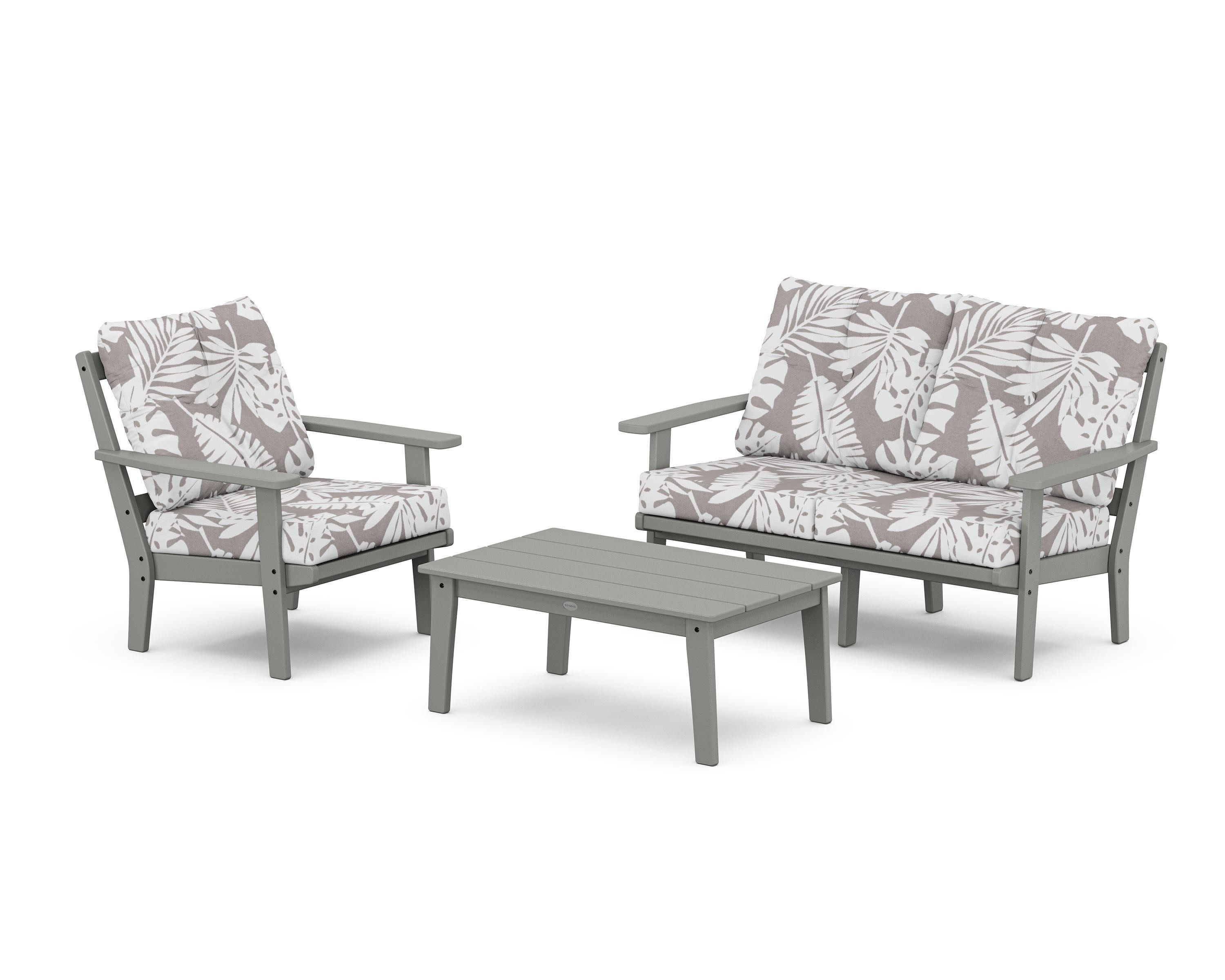 Oxford 3-Piece Deep Seating Set with Loveseat in Slate Grey / Leaf Grey Mist