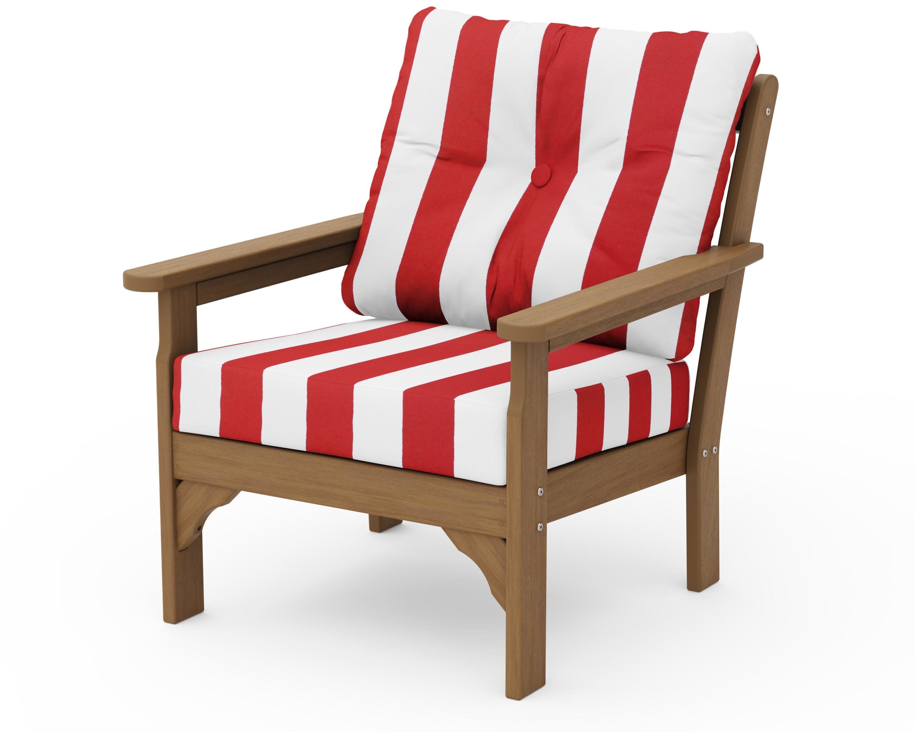 Vineyard Deep Seating Chair in Natural / Cabana Stripe Crimson