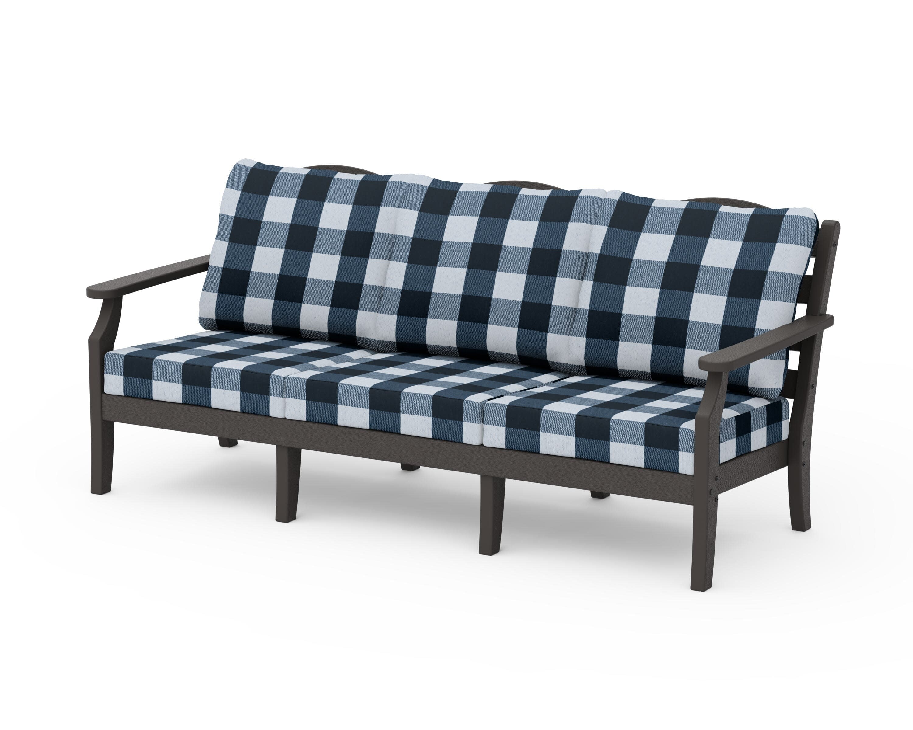 Savannah Deep Seating Sofa in Vintage Coffee / Buffalo Plaid Marine Indigo