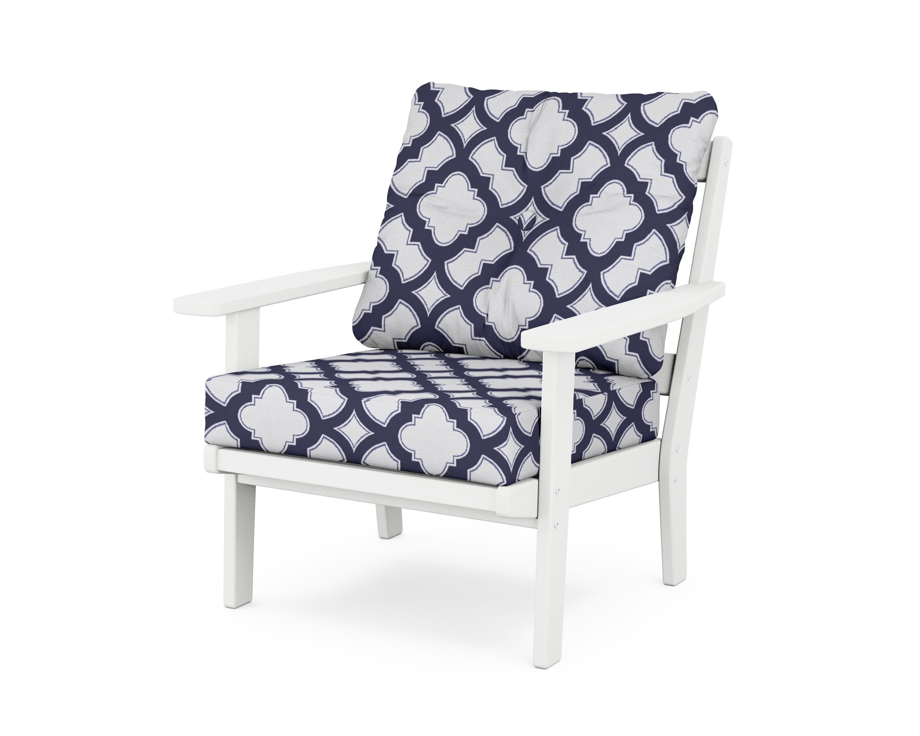 Oxford Deep Seating Chair in White / Trellis Navy