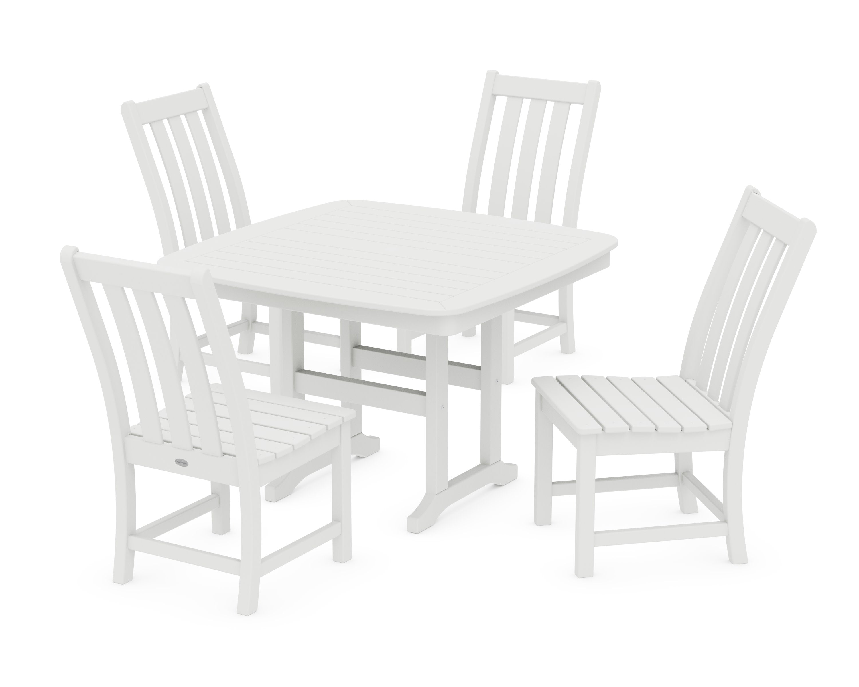 Vineyard Side Chair 5-Piece Dining Set with Trestle Legs in White
