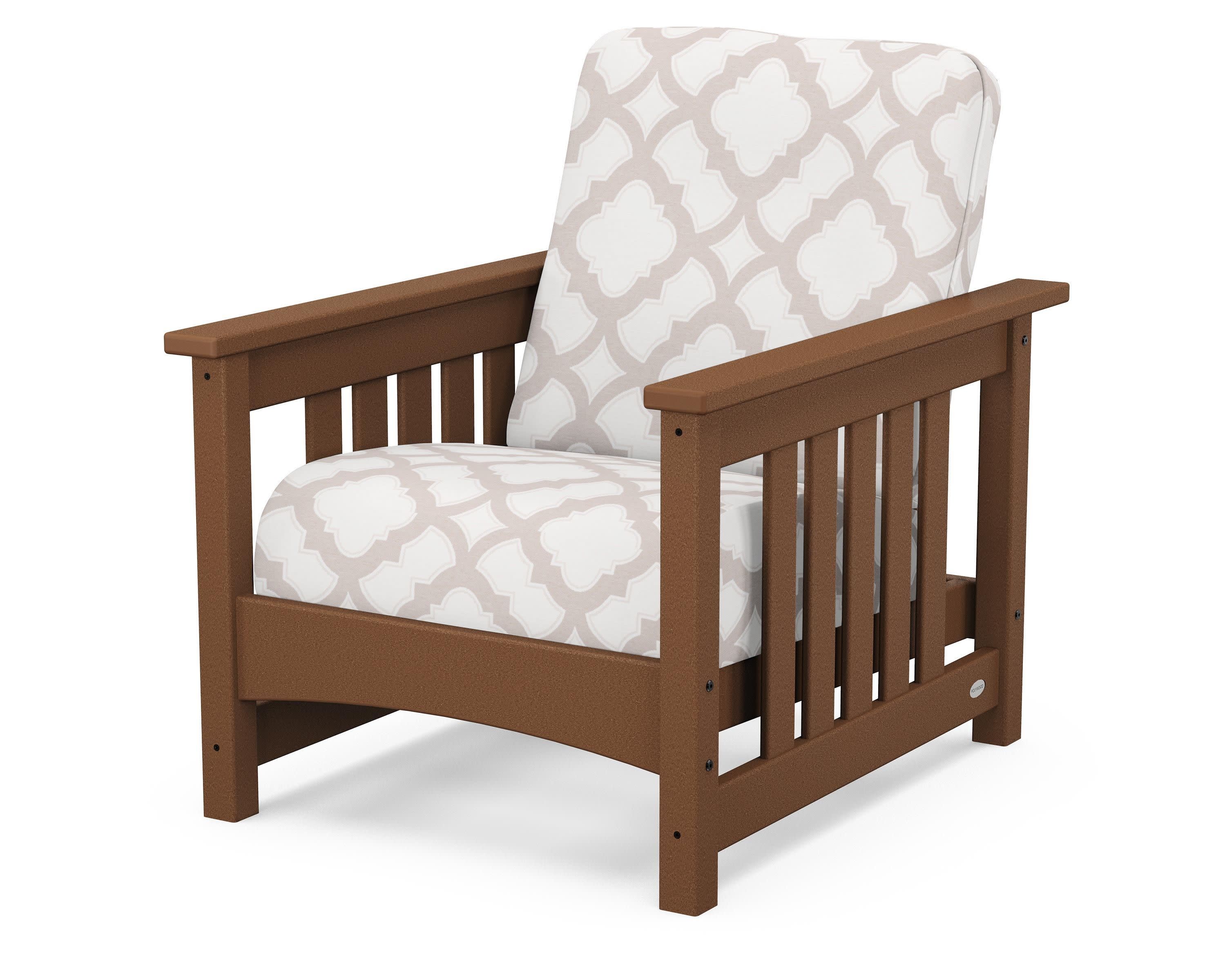 Club Mission Chair in Teak / Trellis Dune Burlap