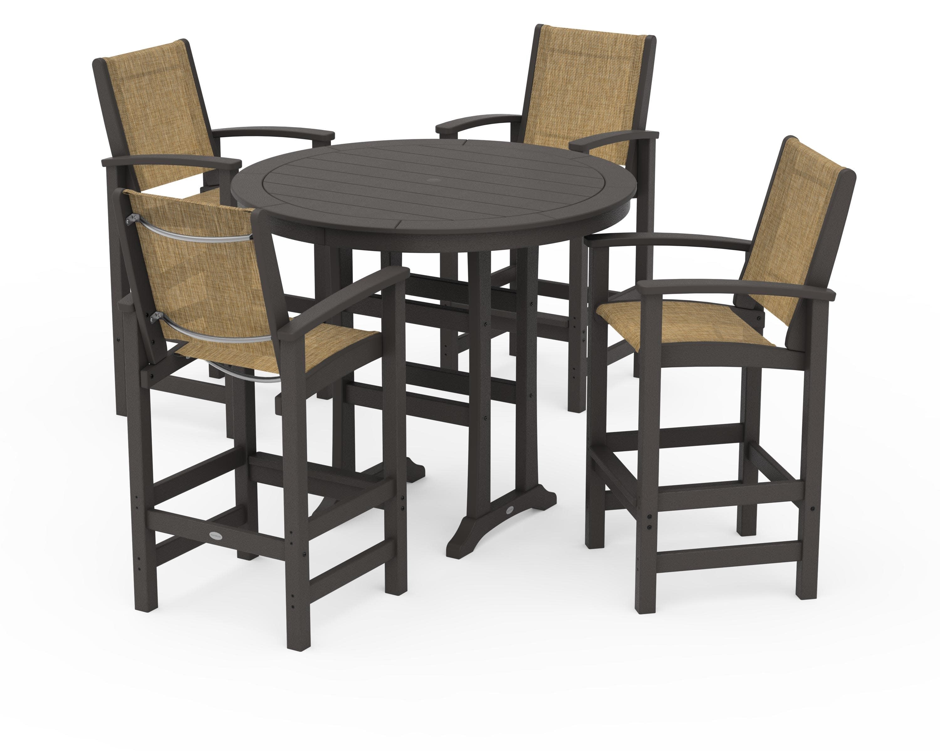 Coastal 5-Piece Nautical Trestle Bar Set in Vintage Coffee / Burlap Sling