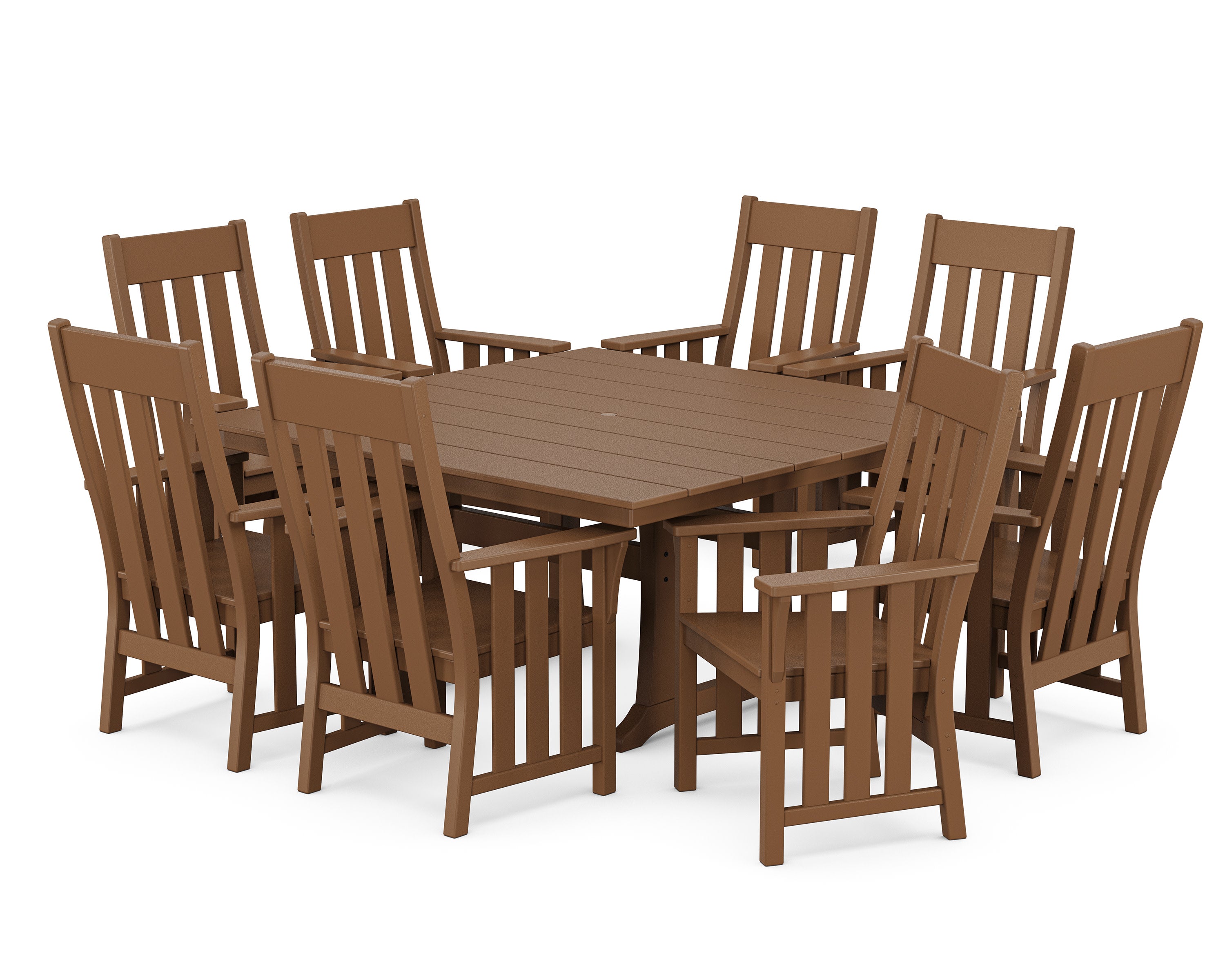 Acadia 9-Piece Square Farmhouse Dining Set with Trestle Legs in Teak
