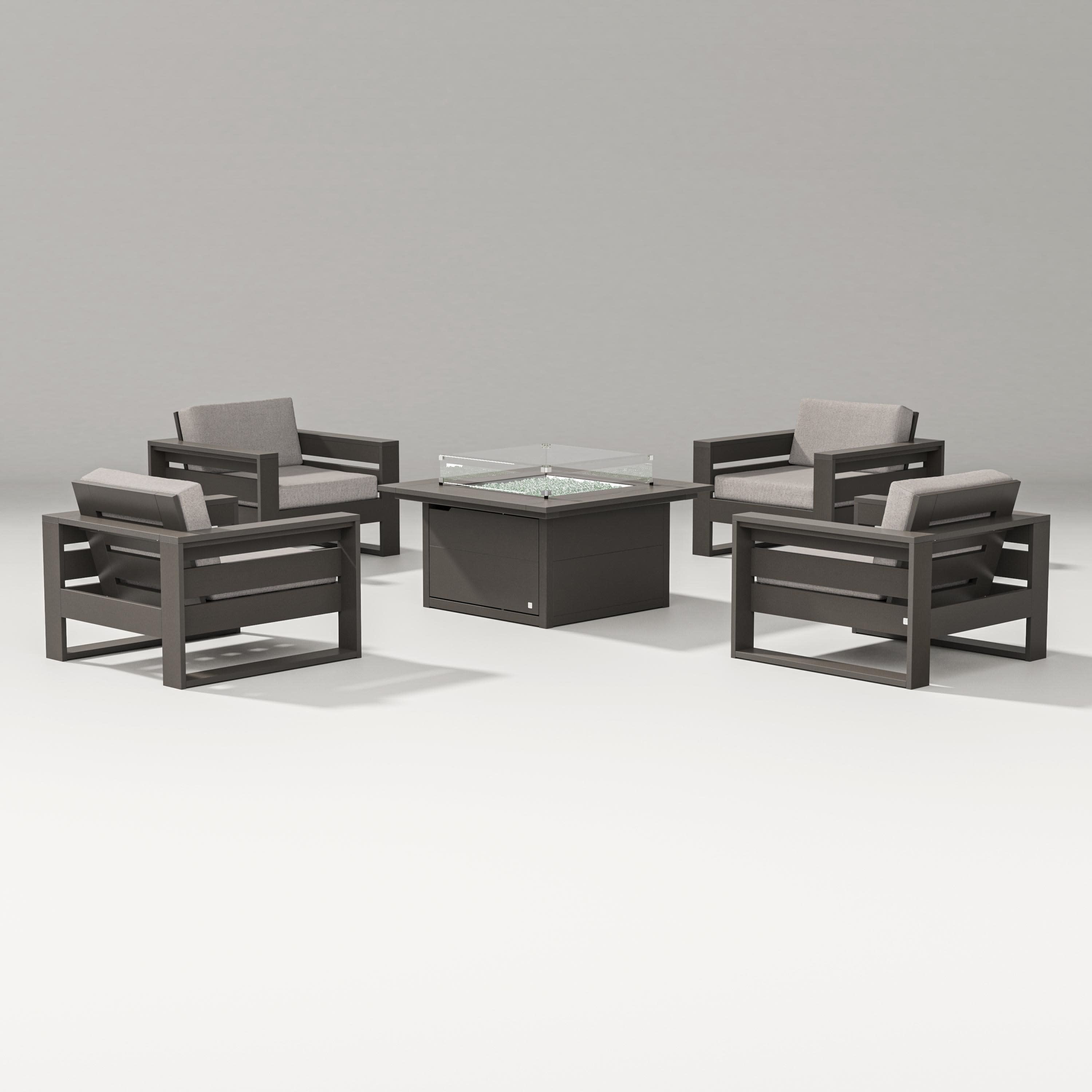 Latitude 5-Piece Lounge Fire Table Set in Vintage Coffee / Weathered Tweed