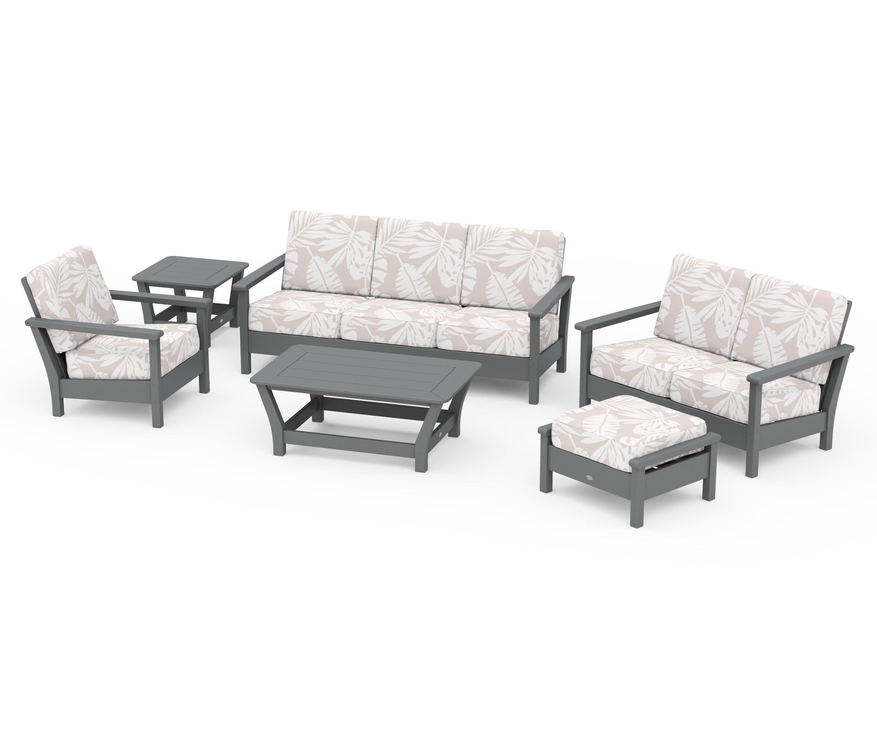 Harbour 6-Piece Outdoor Living Set in Slate Grey / Leaf Dune Burlap