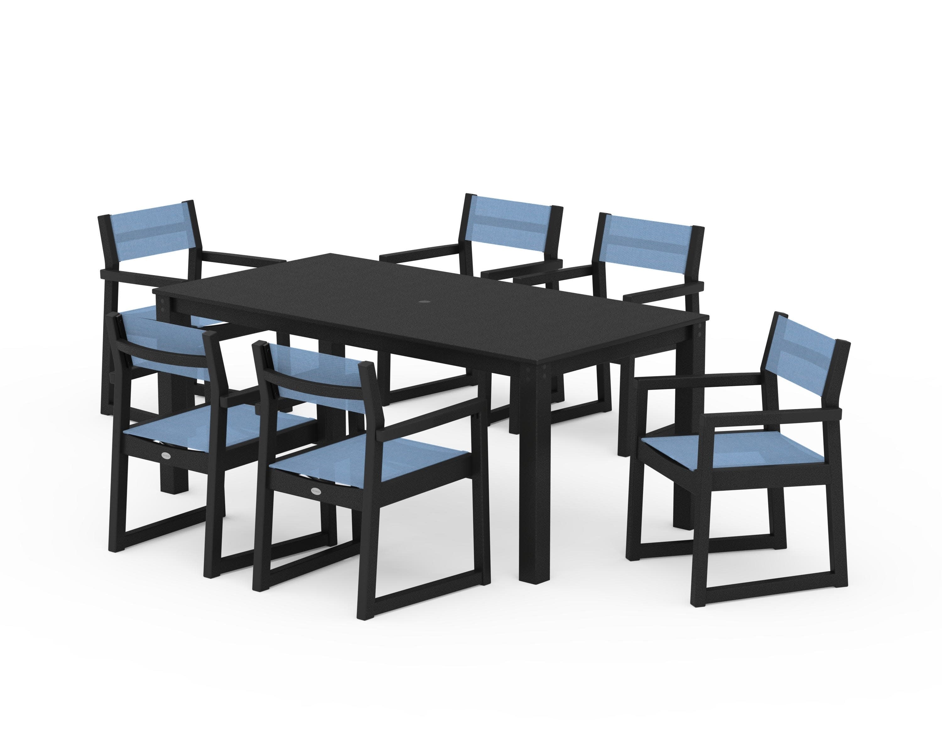 EDGE Sling Arm Chair 7-Piece Parsons Dining Set in Black / Poolside Sling