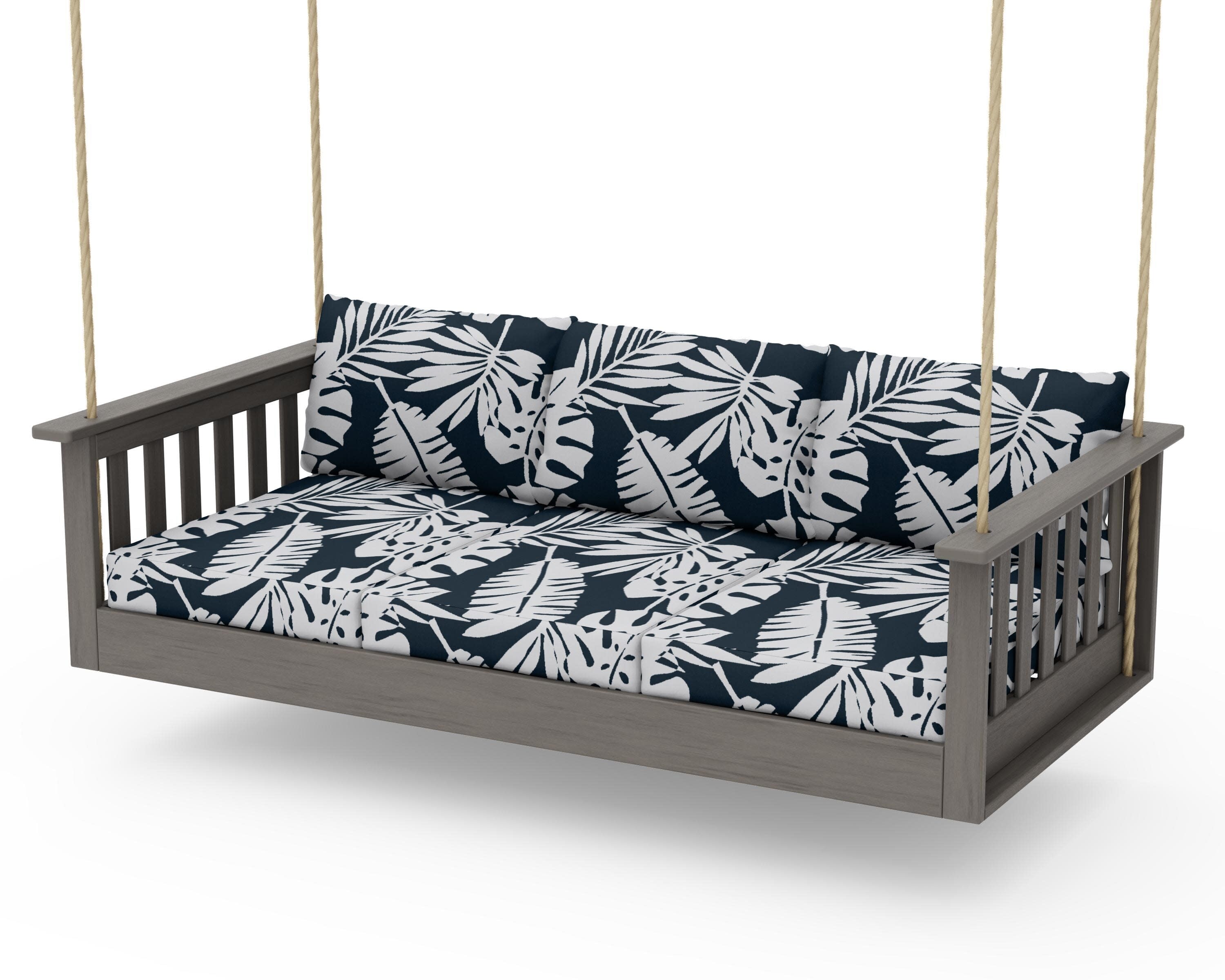 Vineyard Daybed Swing in Driftwood / Leaf Marine Indigo