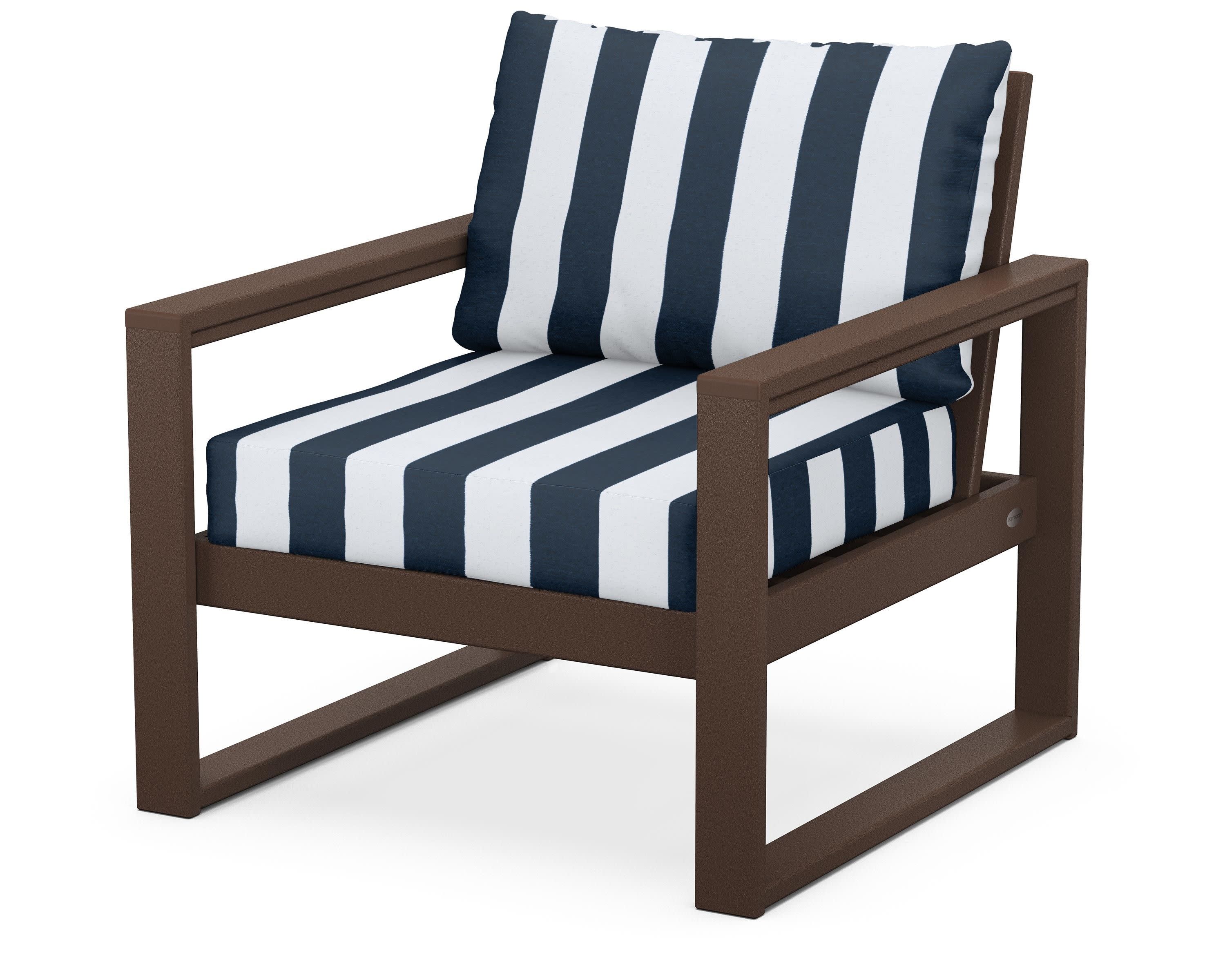 EDGE Club Chair in Mahogany / Cabana Stripe Marine Indigo