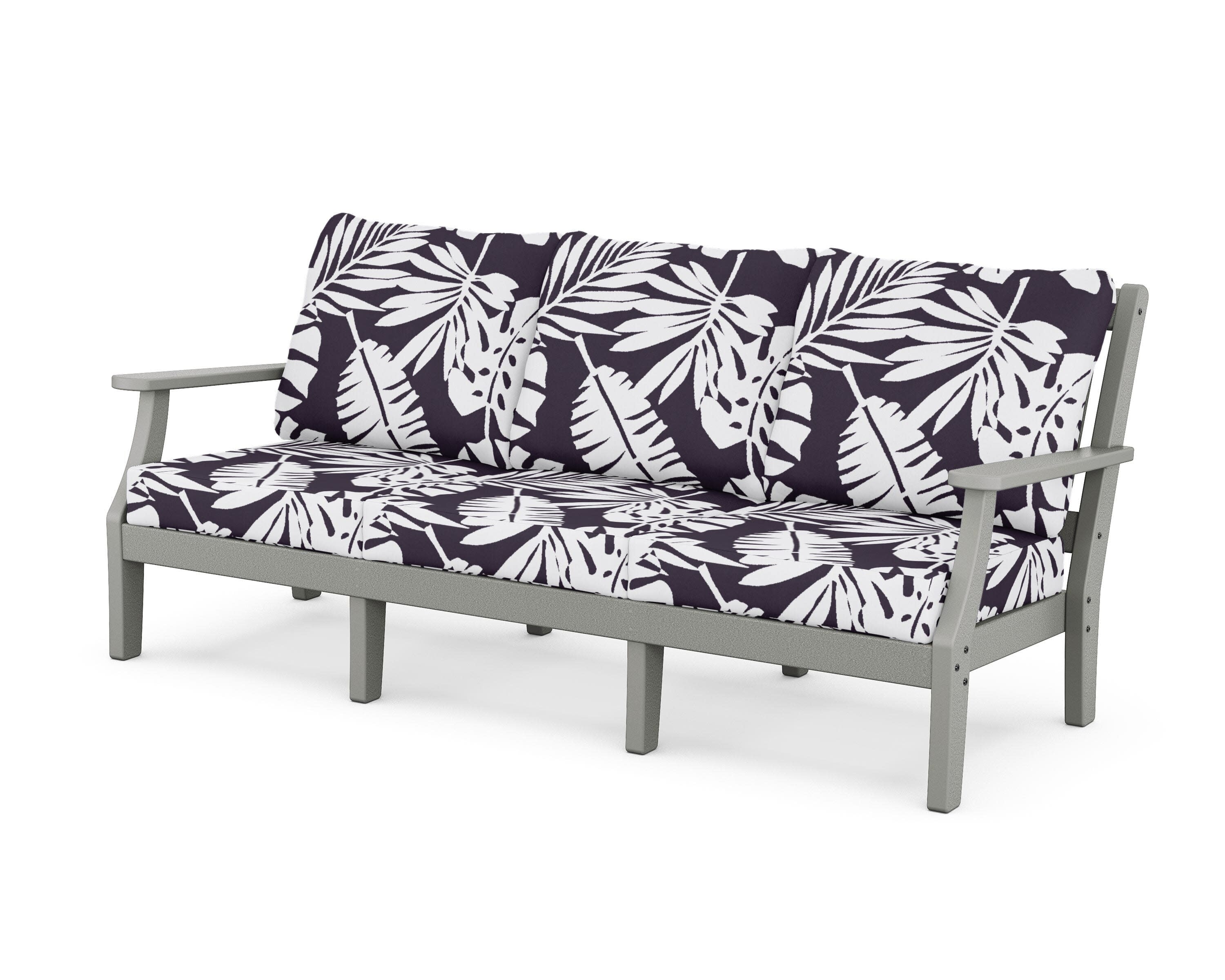 Chinoiserie Deep Seating Sofa in Slate Grey / Leaf Navy