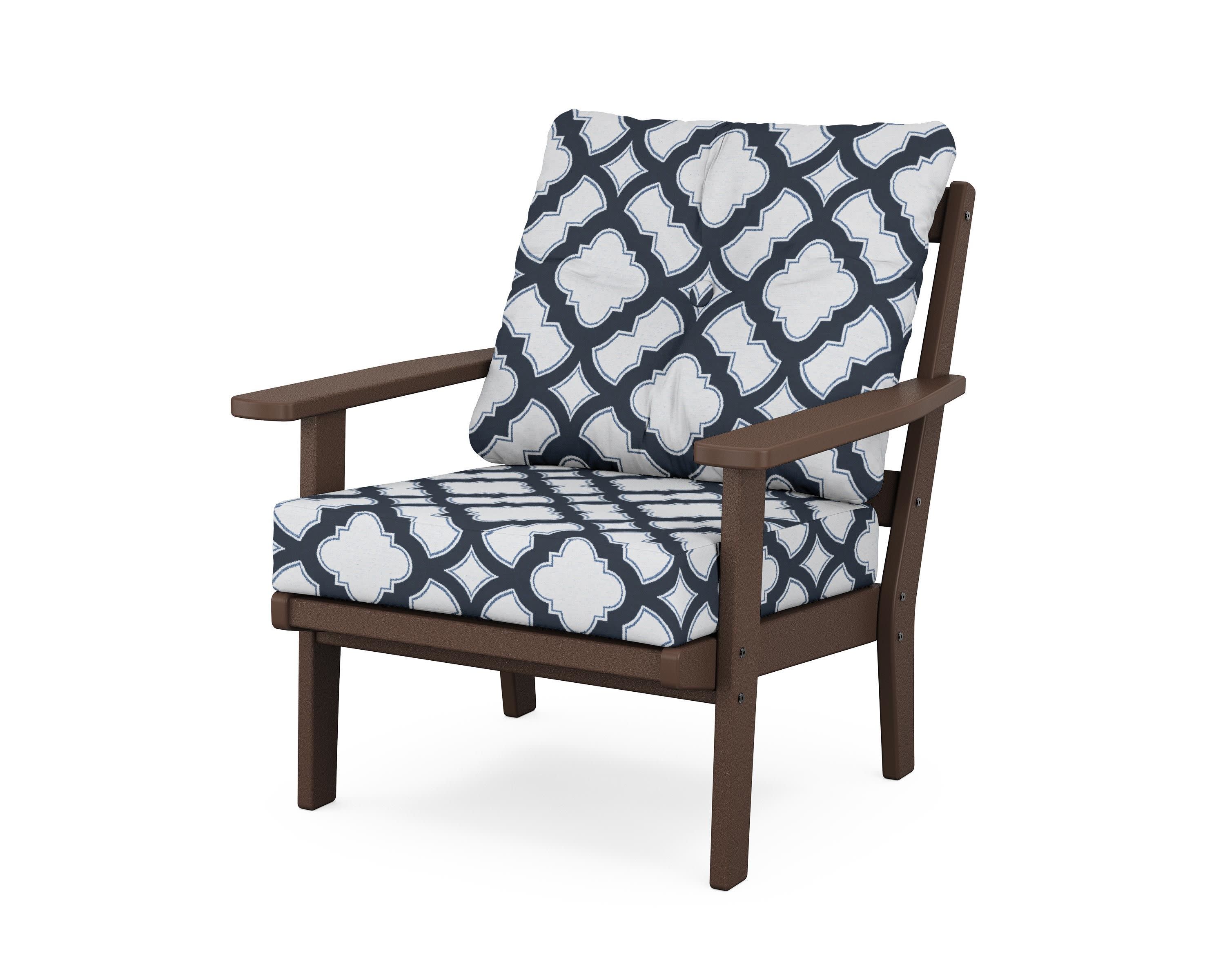 Oxford Deep Seating Chair in Mahogany / Trellis Marine Indigo