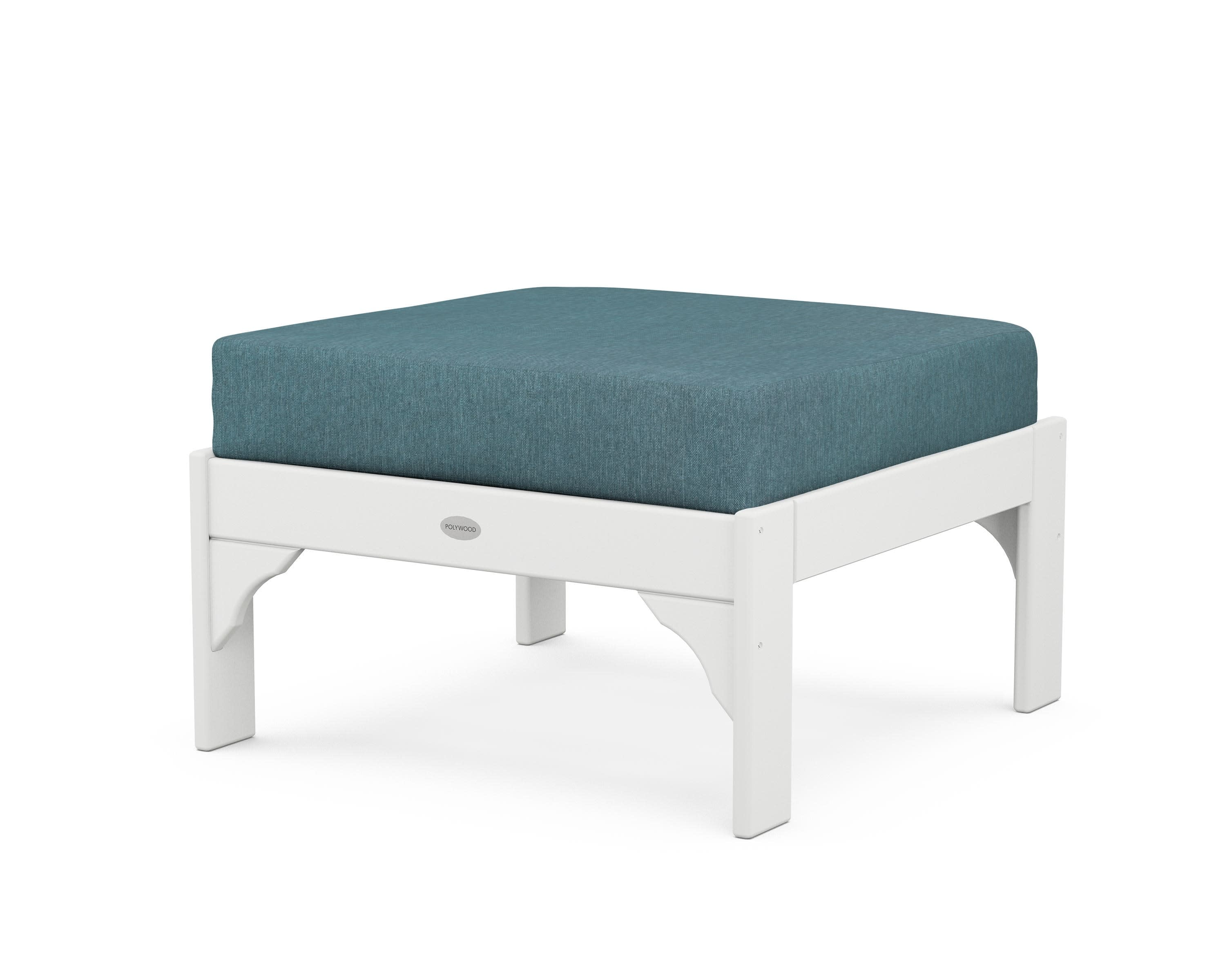 Vineyard Deep Seating Ottoman in White / Ocean Teal