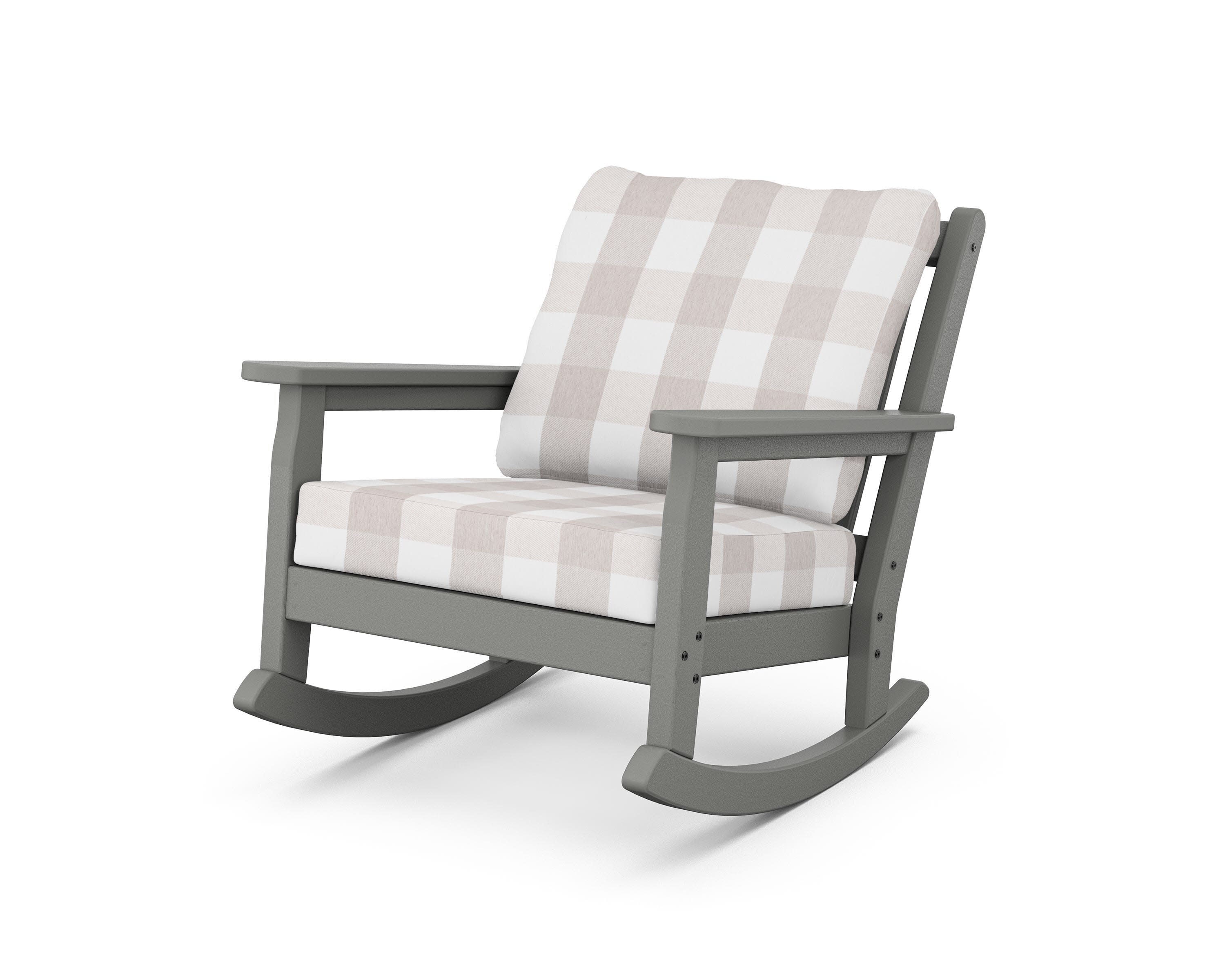 Chippendale Deep Seating Rocking Chair in Slate Grey / Buffalo Plaid Dune Burlap