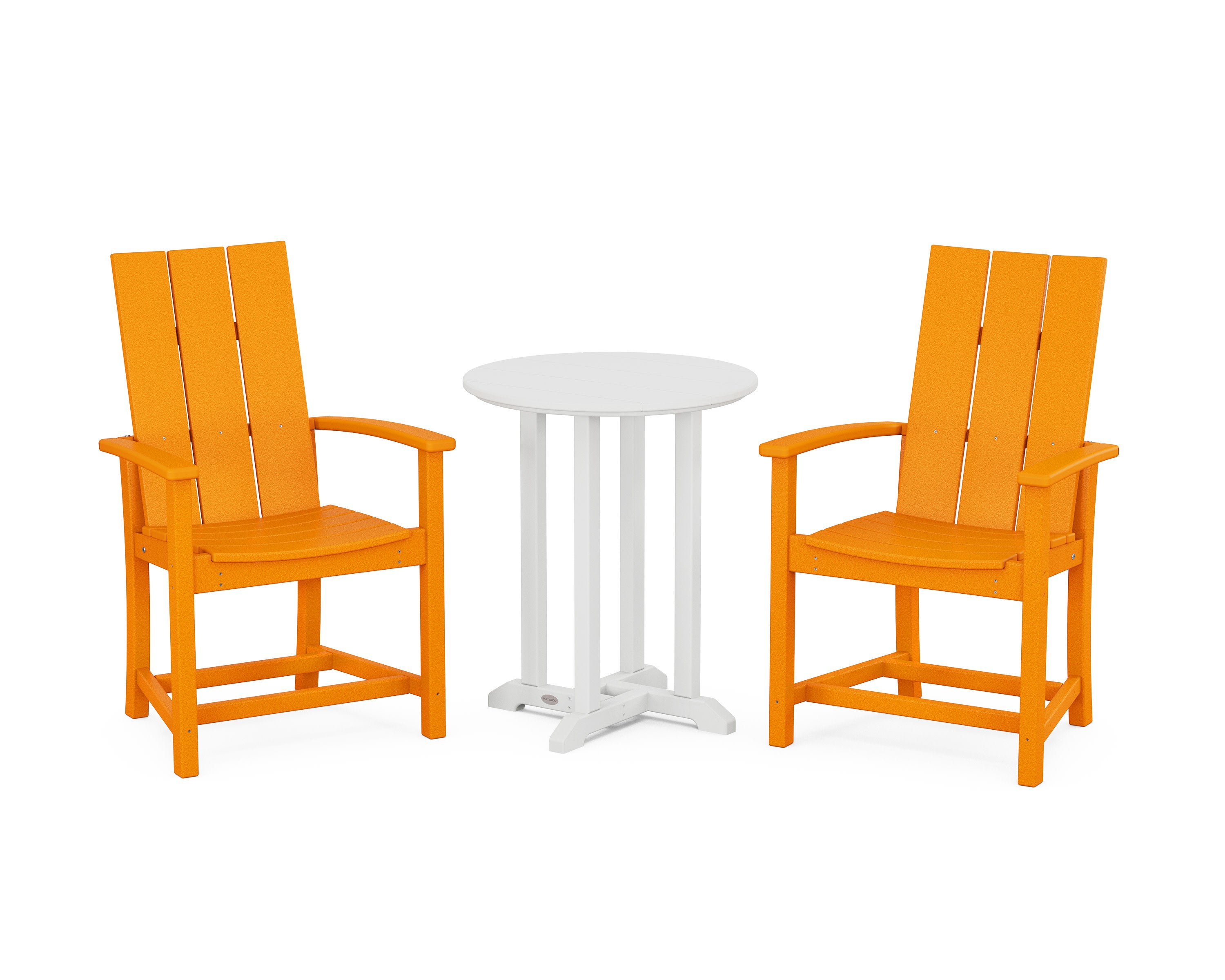 Modern Adirondack 3-Piece Round Farmhouse Bistro Dining Set in Tangerine / White