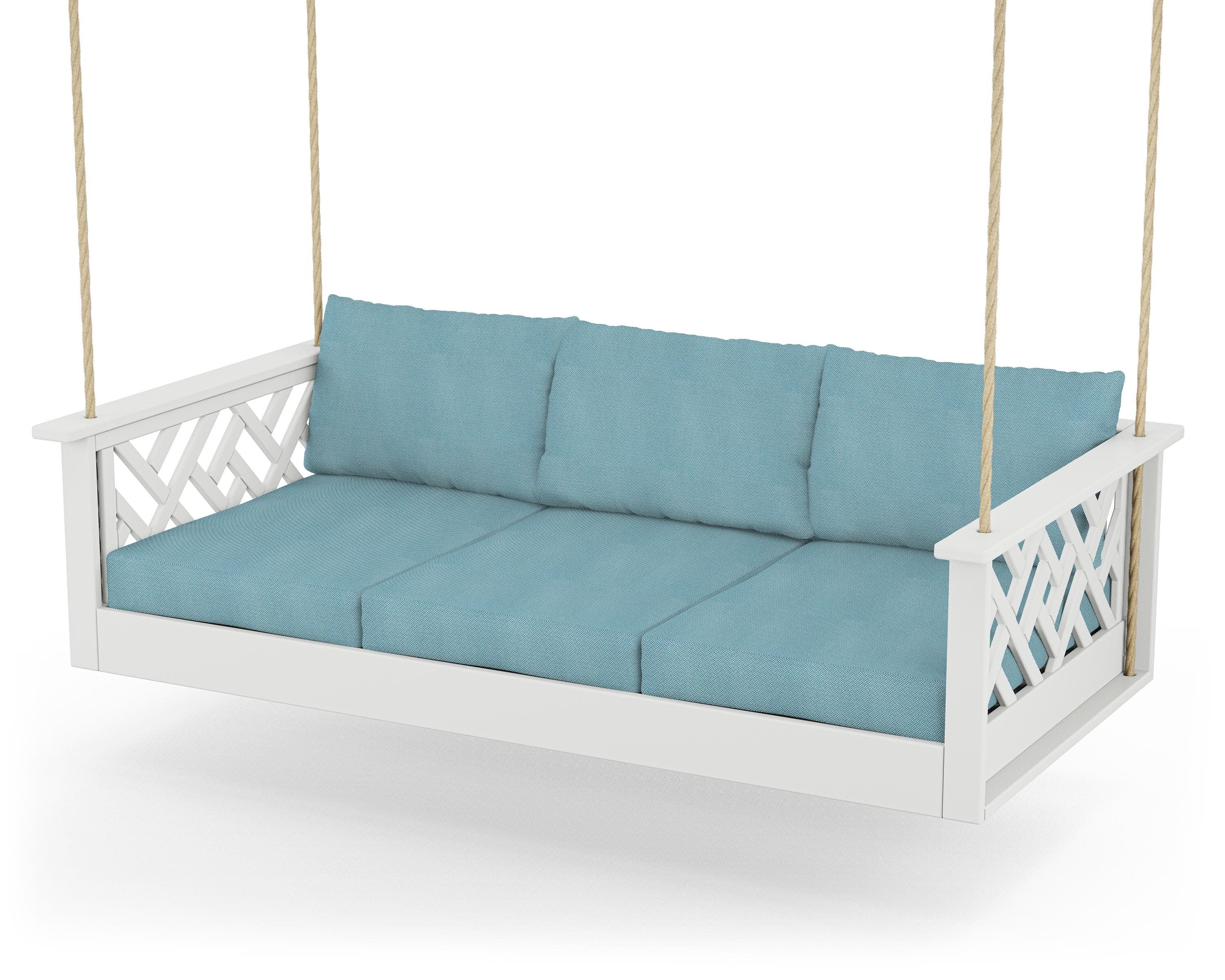 Chippendale Daybed Swing in White / Lattice Sky Blue