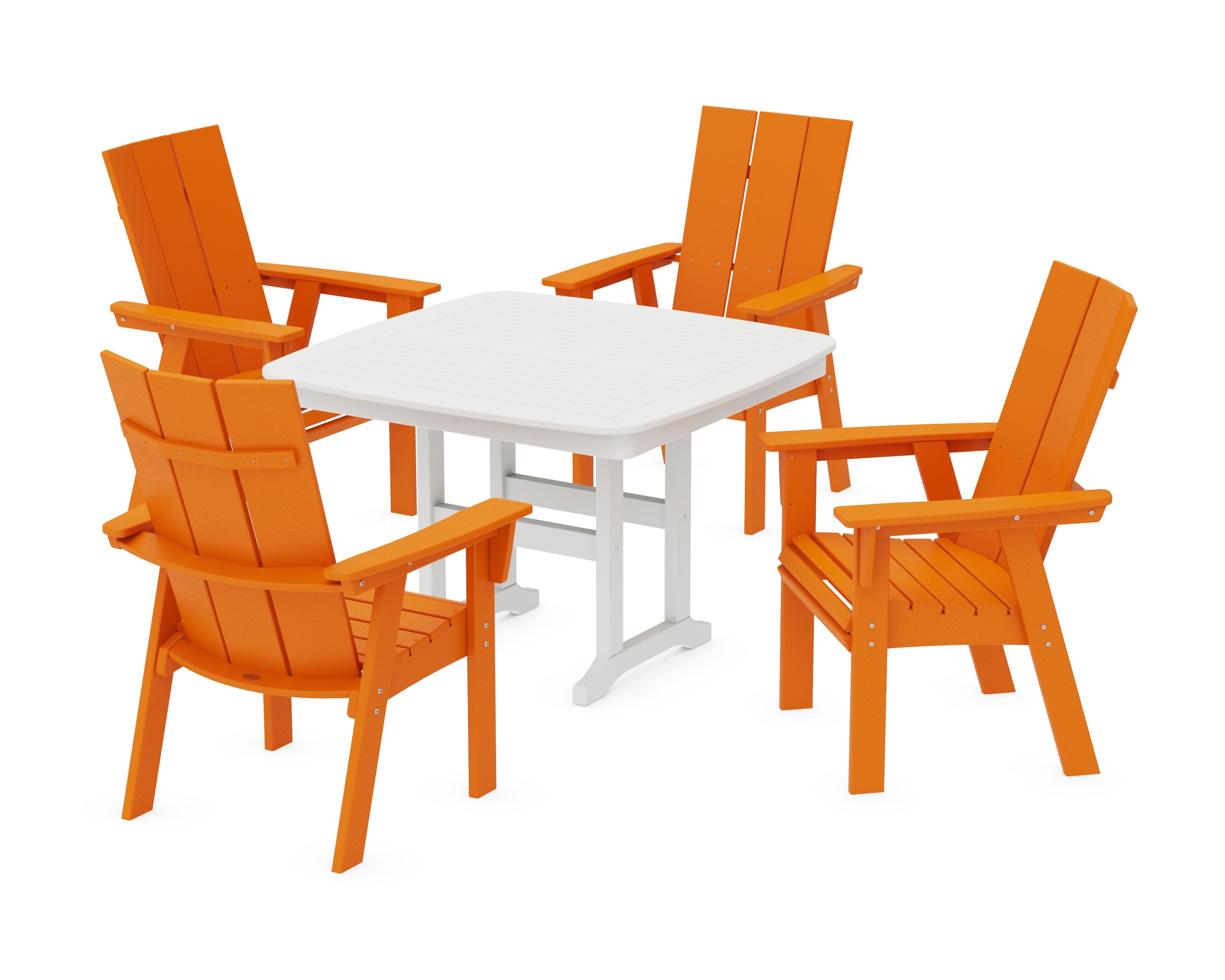 Modern Curveback Adirondack 5-Piece Dining Set in Tangerine / White