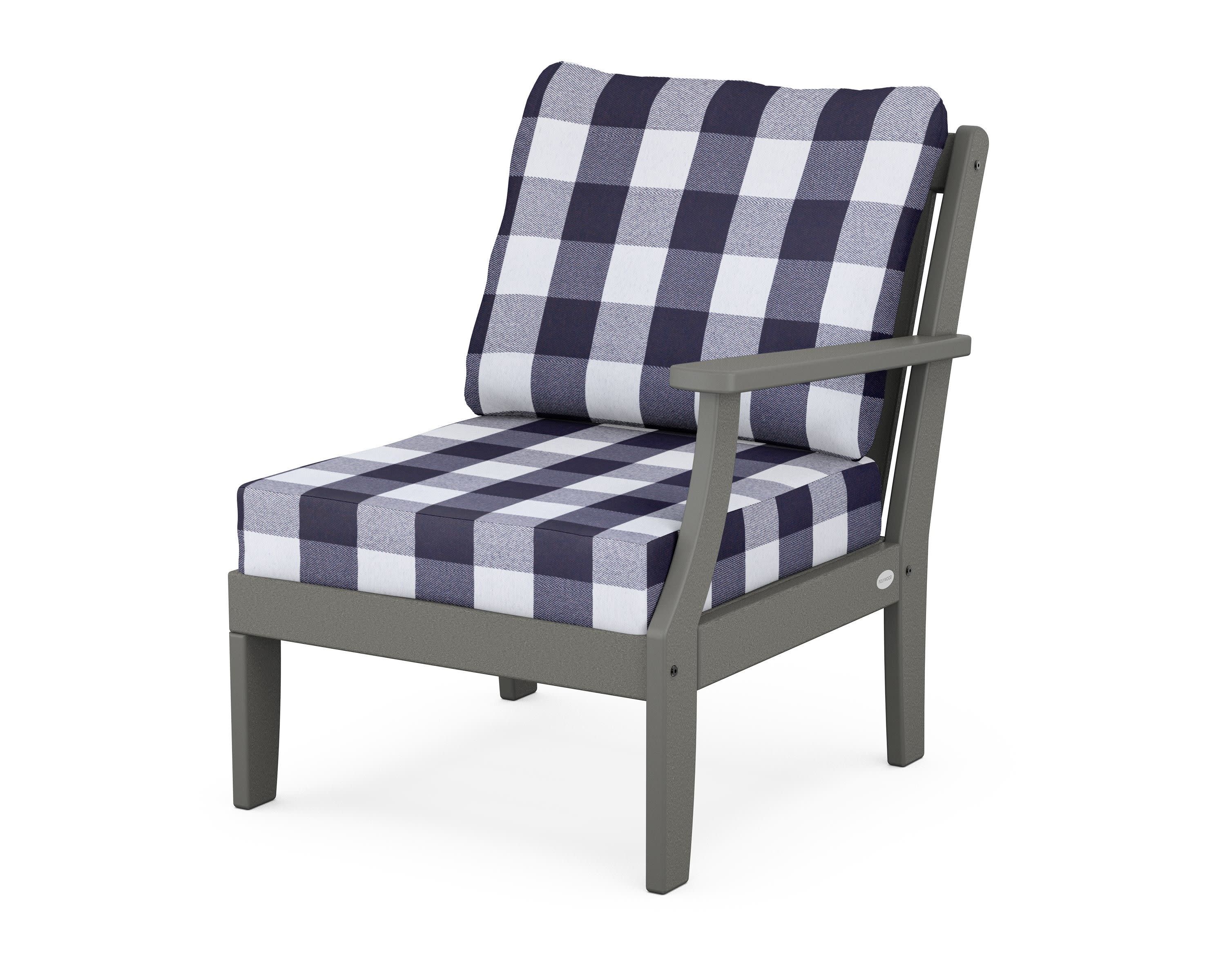 Braxton Modular Right Arm Chair in Slate Grey / Buffalo Plaid Navy