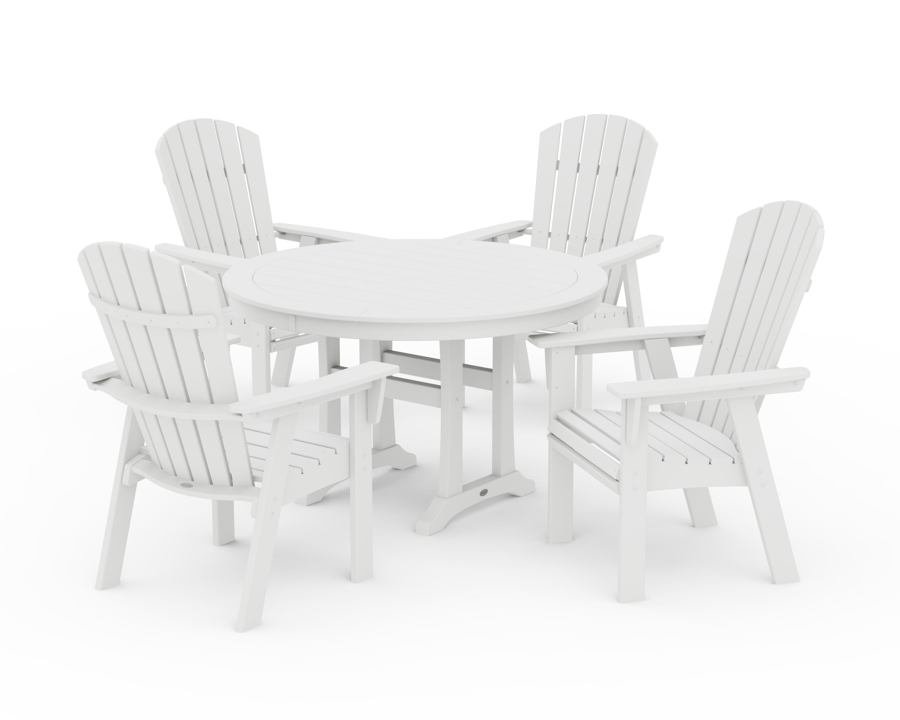 Nautical Curveback Adirondack 5-Piece Round Dining Set with Trestle Legs in White