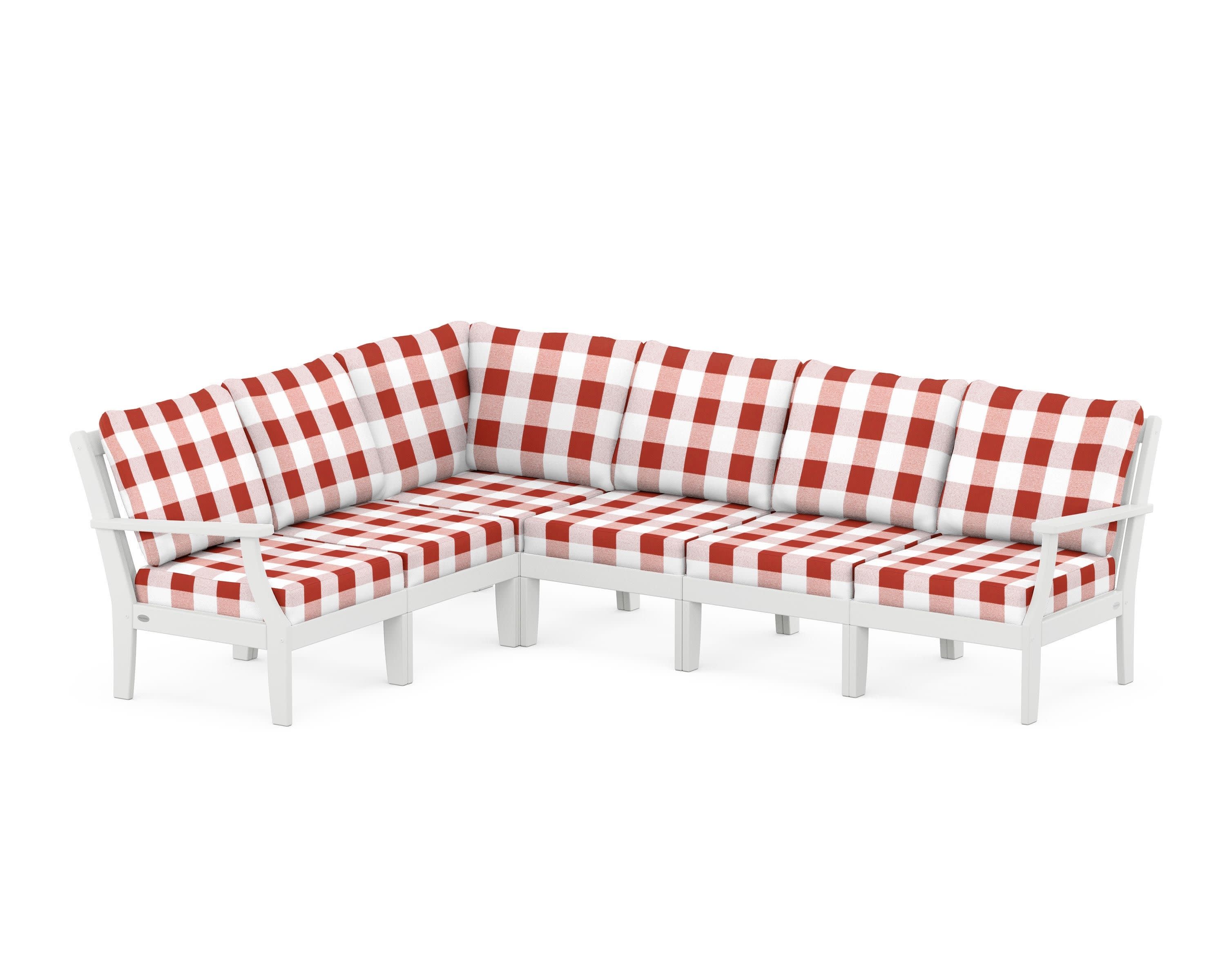 Braxton Modular 6-Piece Deep Seating Set in White / Buffalo Plaid Crimson