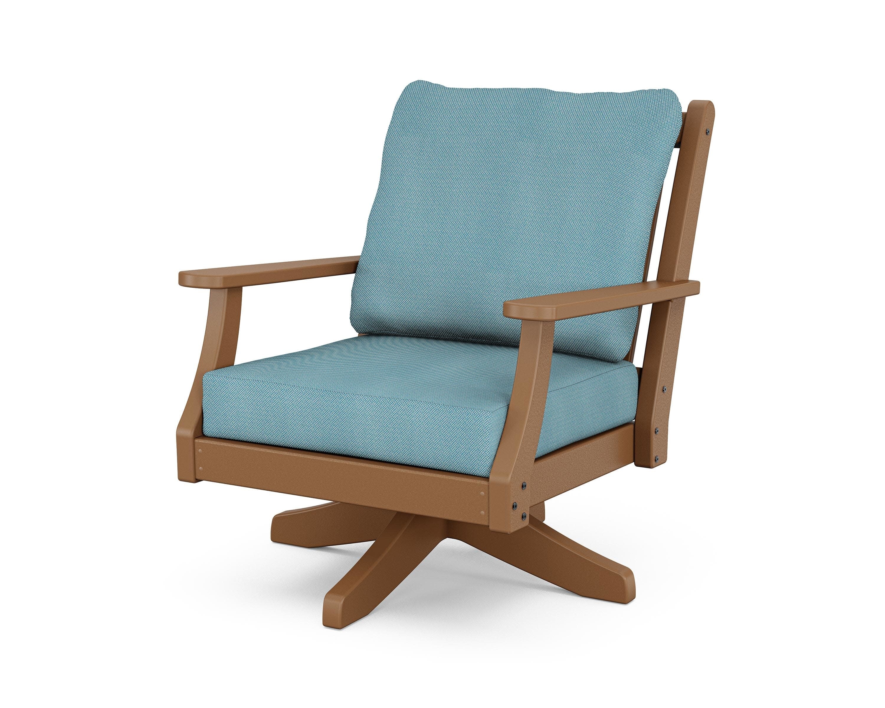 Wovendale Deep Seating Swivel Chair in Teak / Lattice Sky Blue