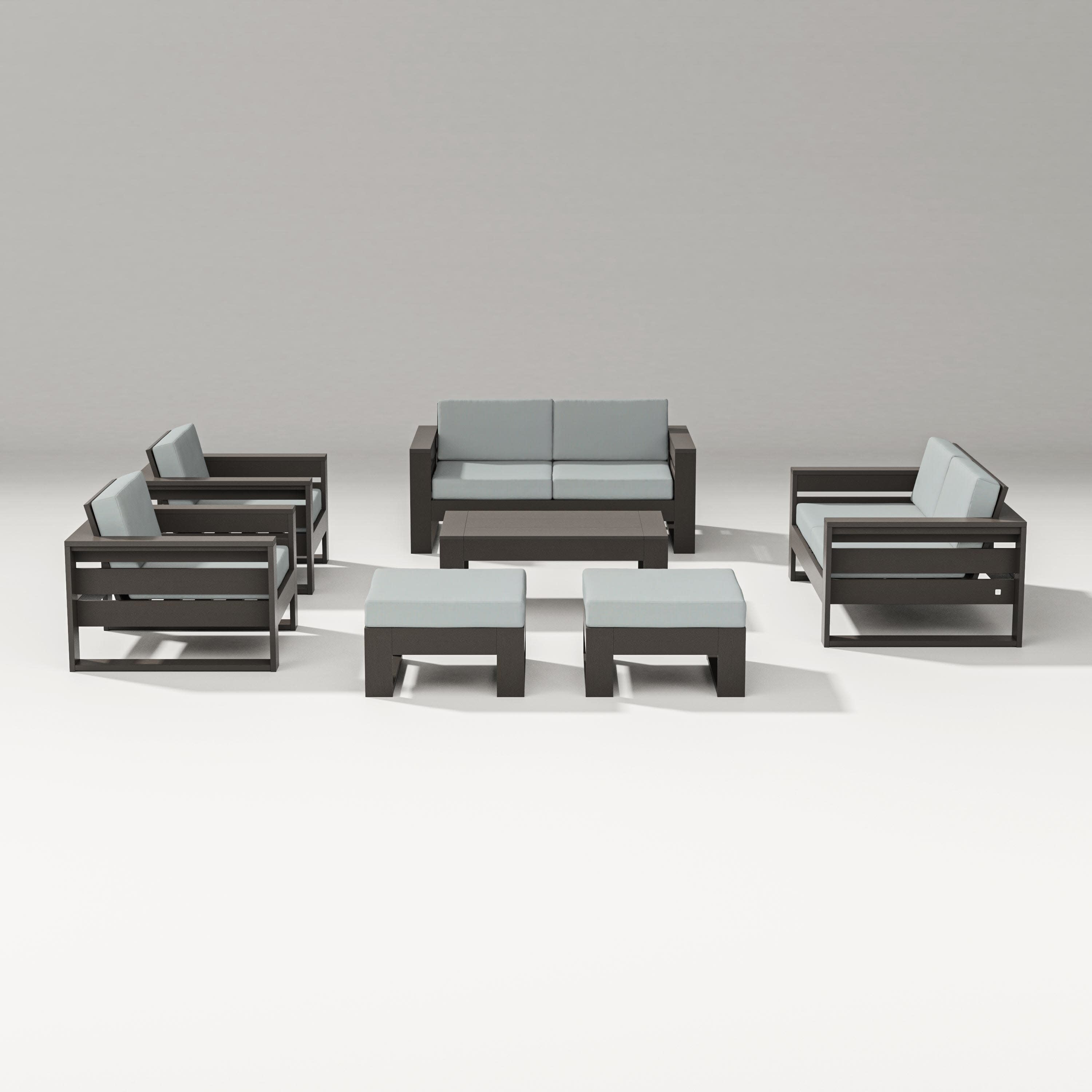 Latitude 7-Piece Lounge Loveseat Set in Vintage Coffee / Spa