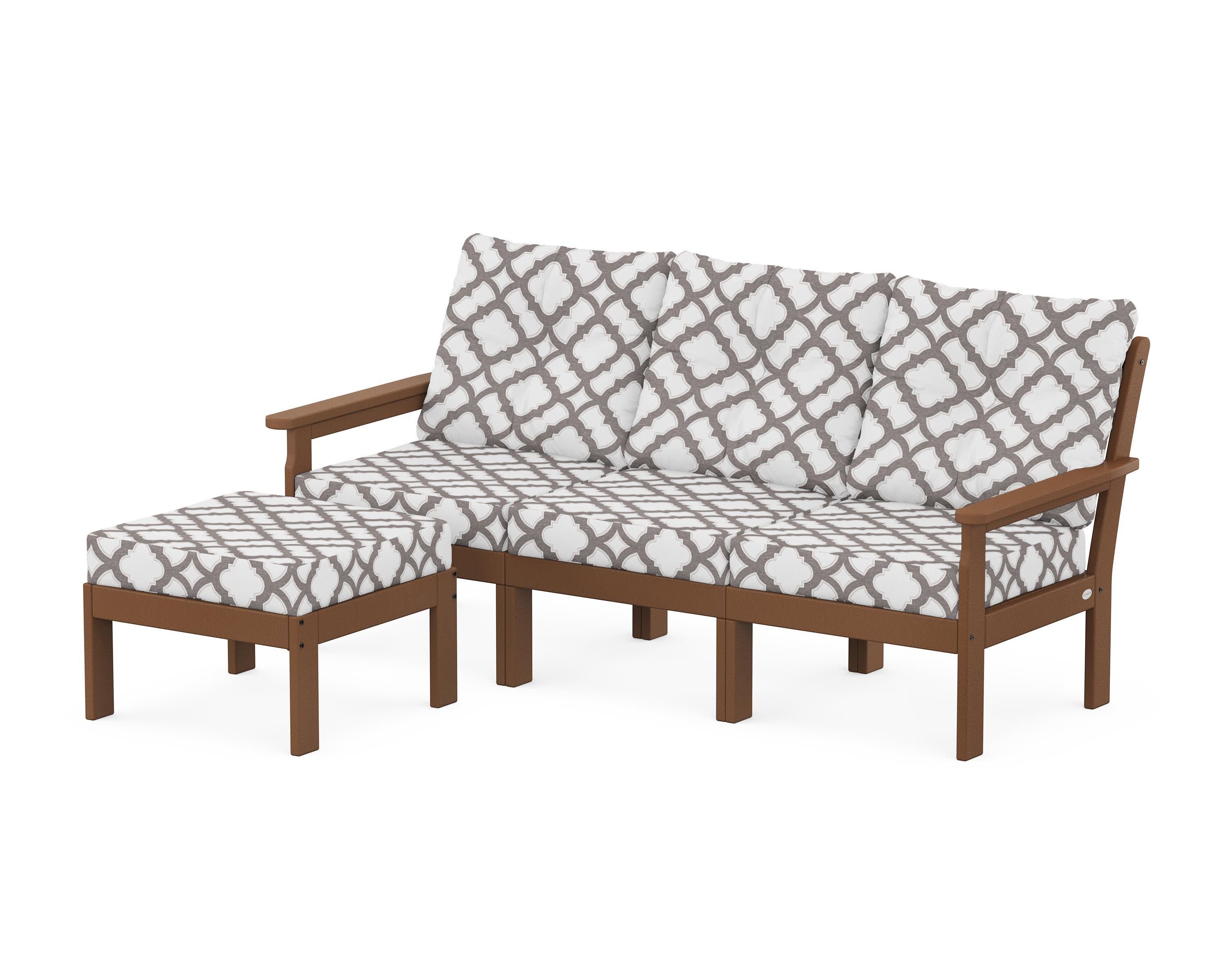 Vineyard 4-Piece Sectional with Ottoman in Teak / Trellis Grey Mist