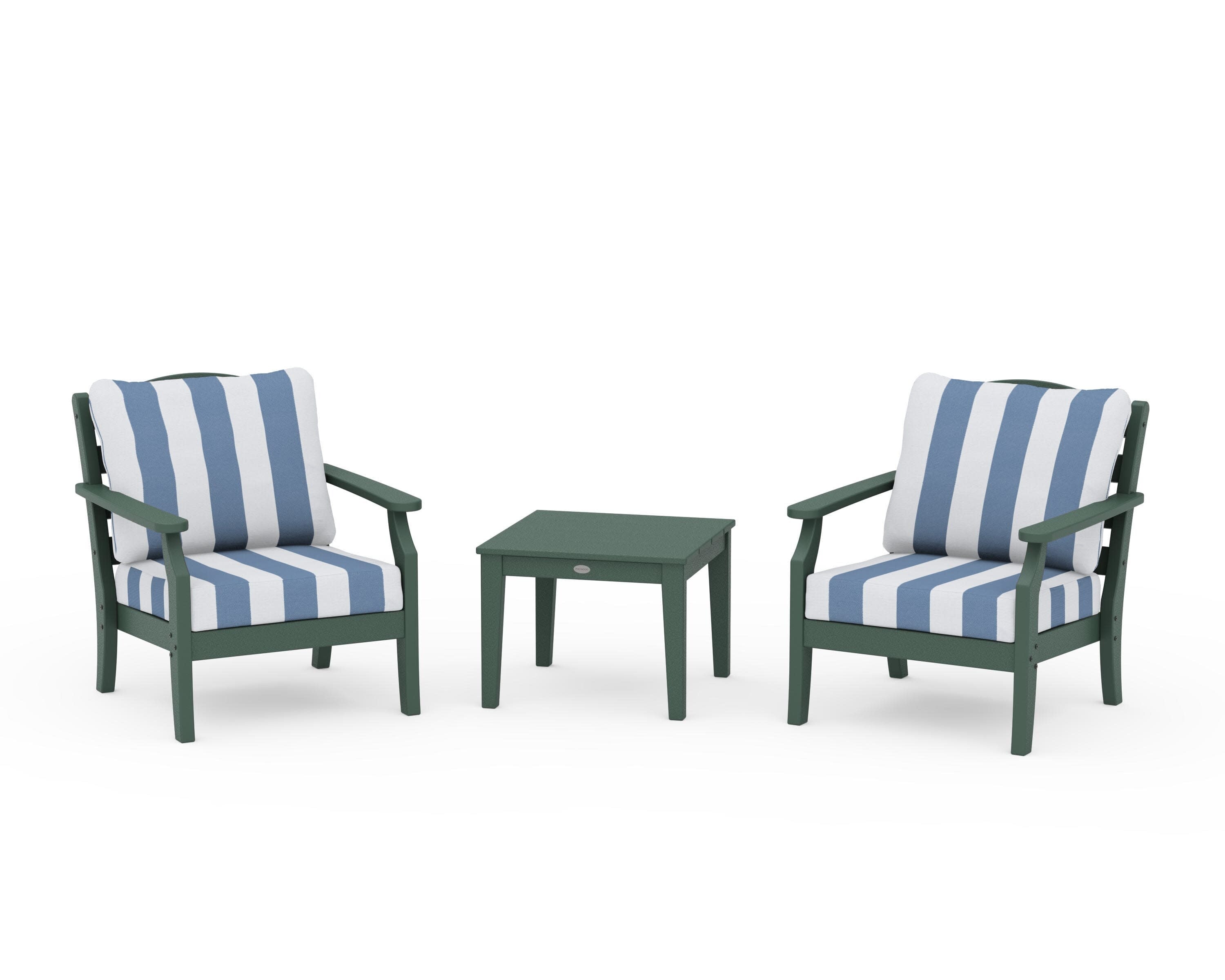 Savannah 3-Piece Deep Seating Set in Green / Cabana Stripe Sky Blue