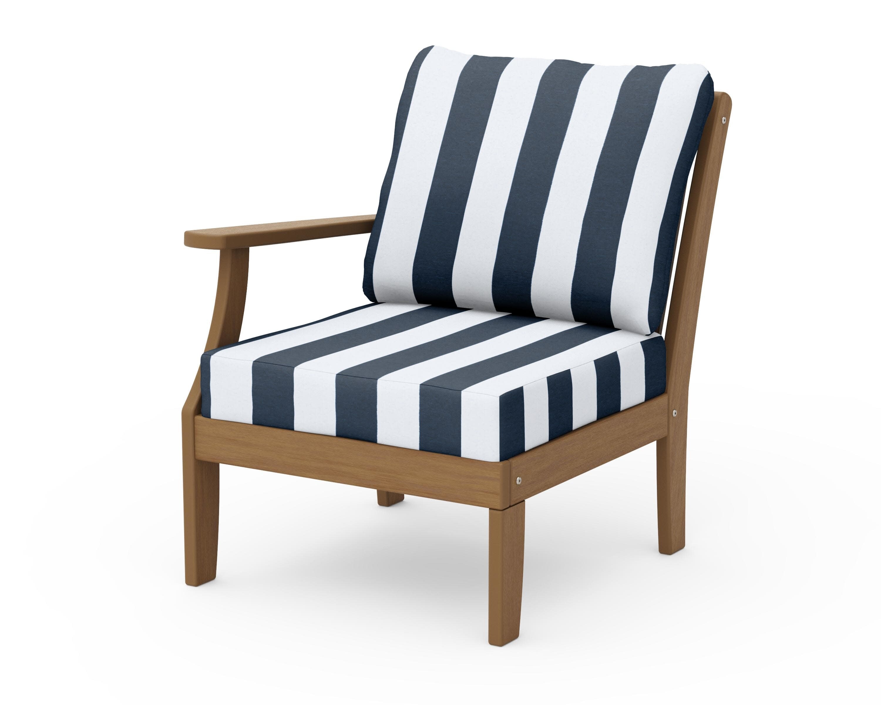Braxton Modular Left Arm Chair in Natural / Cabana Stripe Marine Indigo