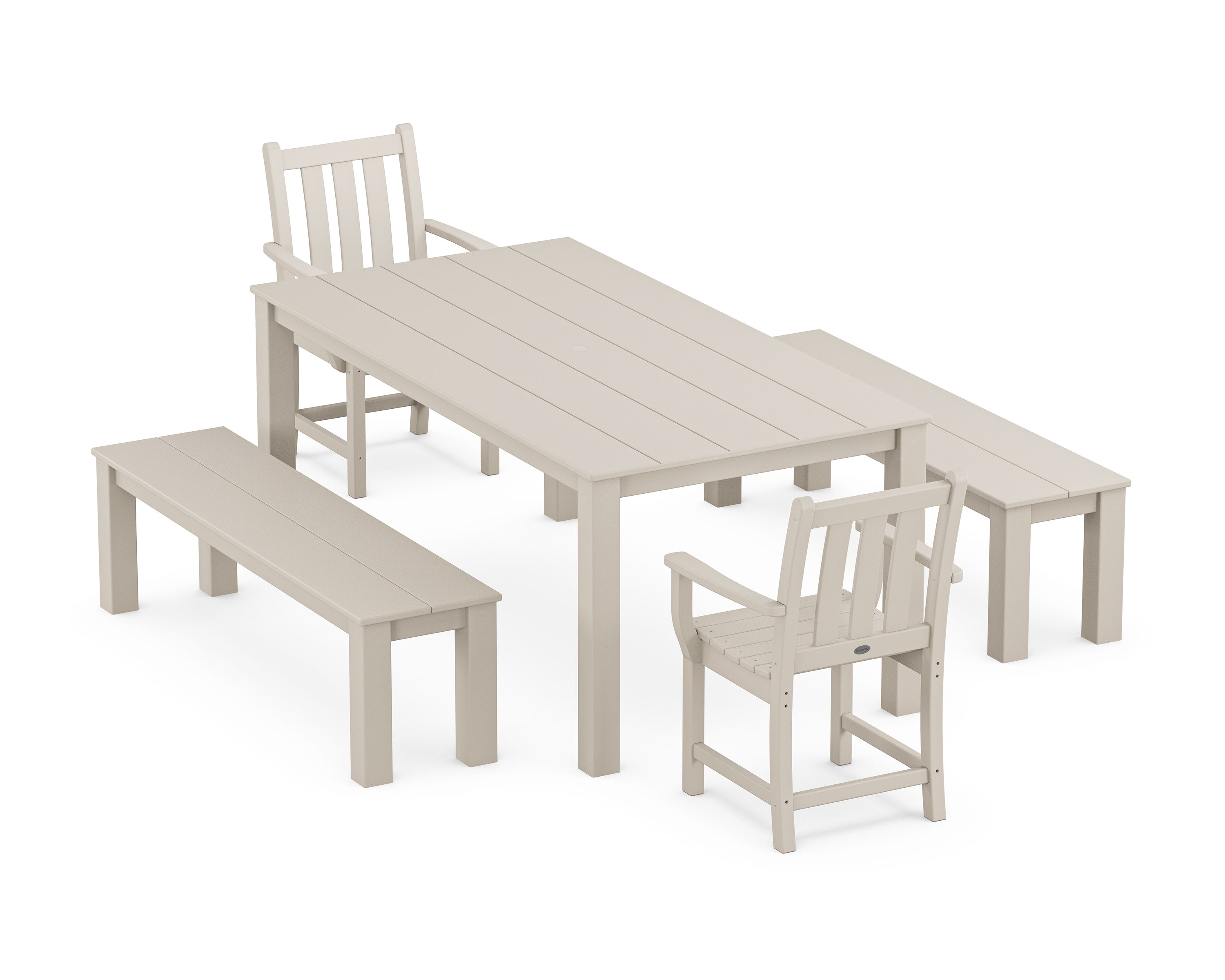Traditional Garden 5-Piece Parsons Dining Set with Benches in Sand