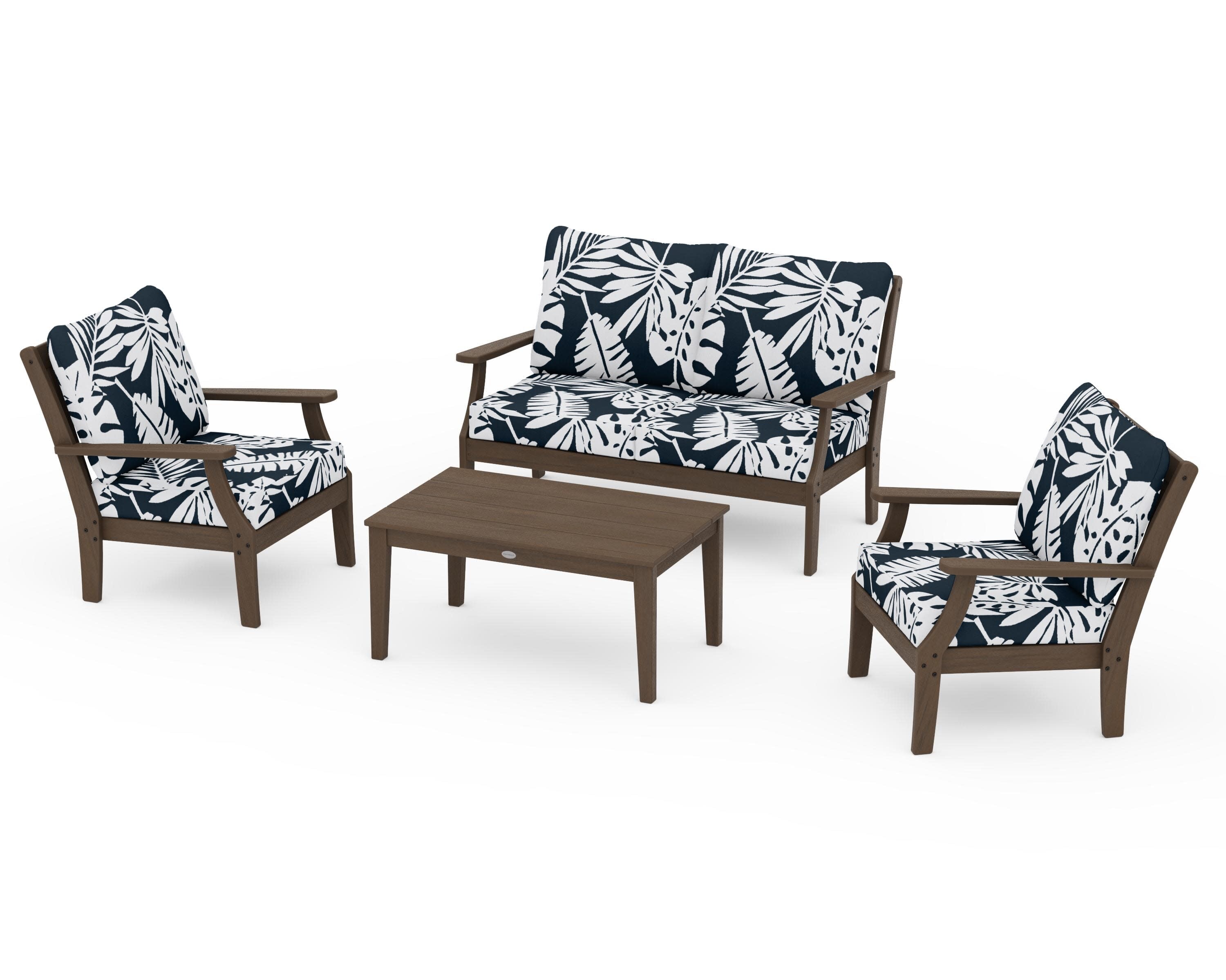 Braxton 4-Piece Deep Seating Chair Set in Kona / Leaf Marine Indigo