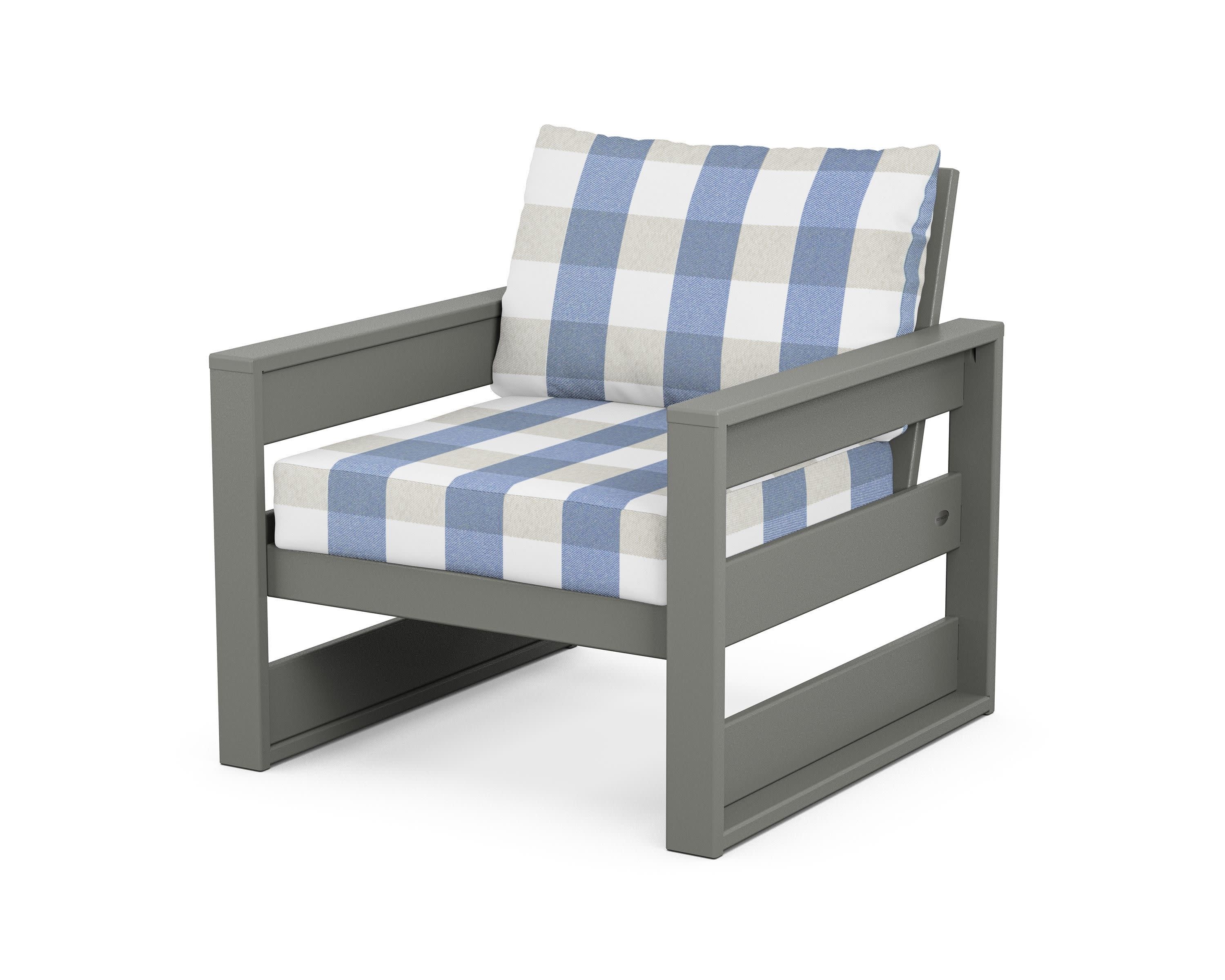 Westport Club Chair in Slate Grey / Buffalo Plaid Sky Blue